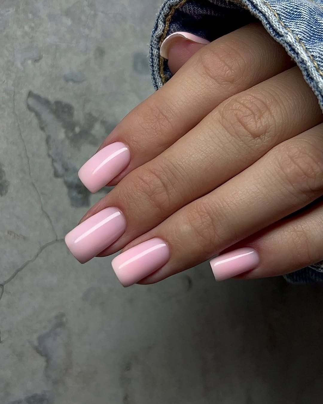 Soft Pink Glossy Short Squoval Nails