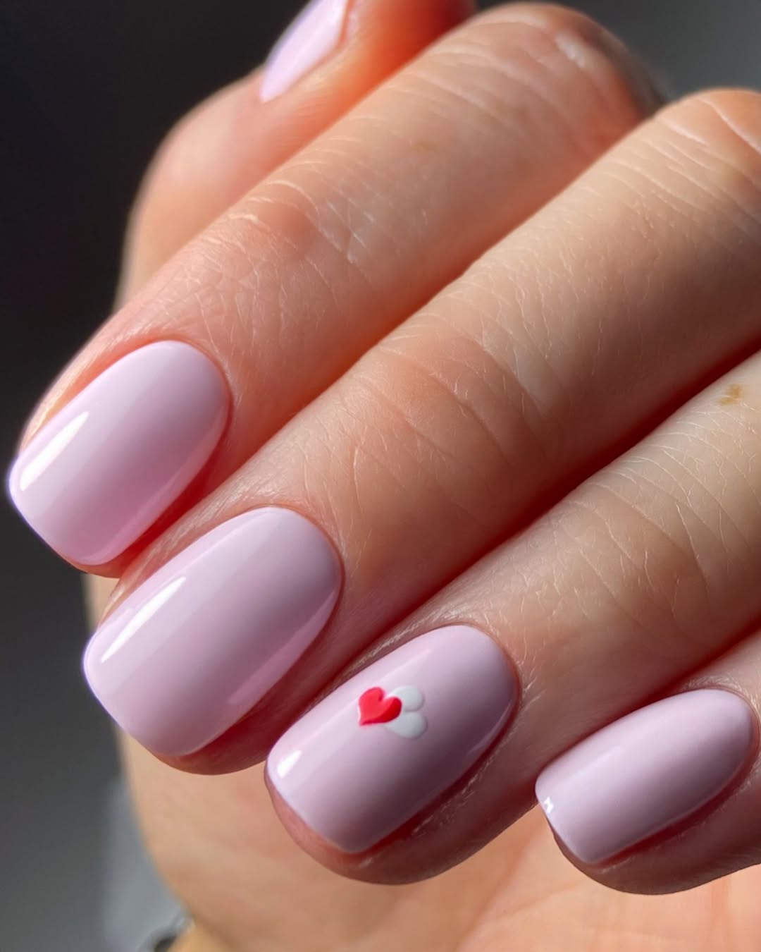 Soft Pink Glossy Squoval Nails Small Heart Details