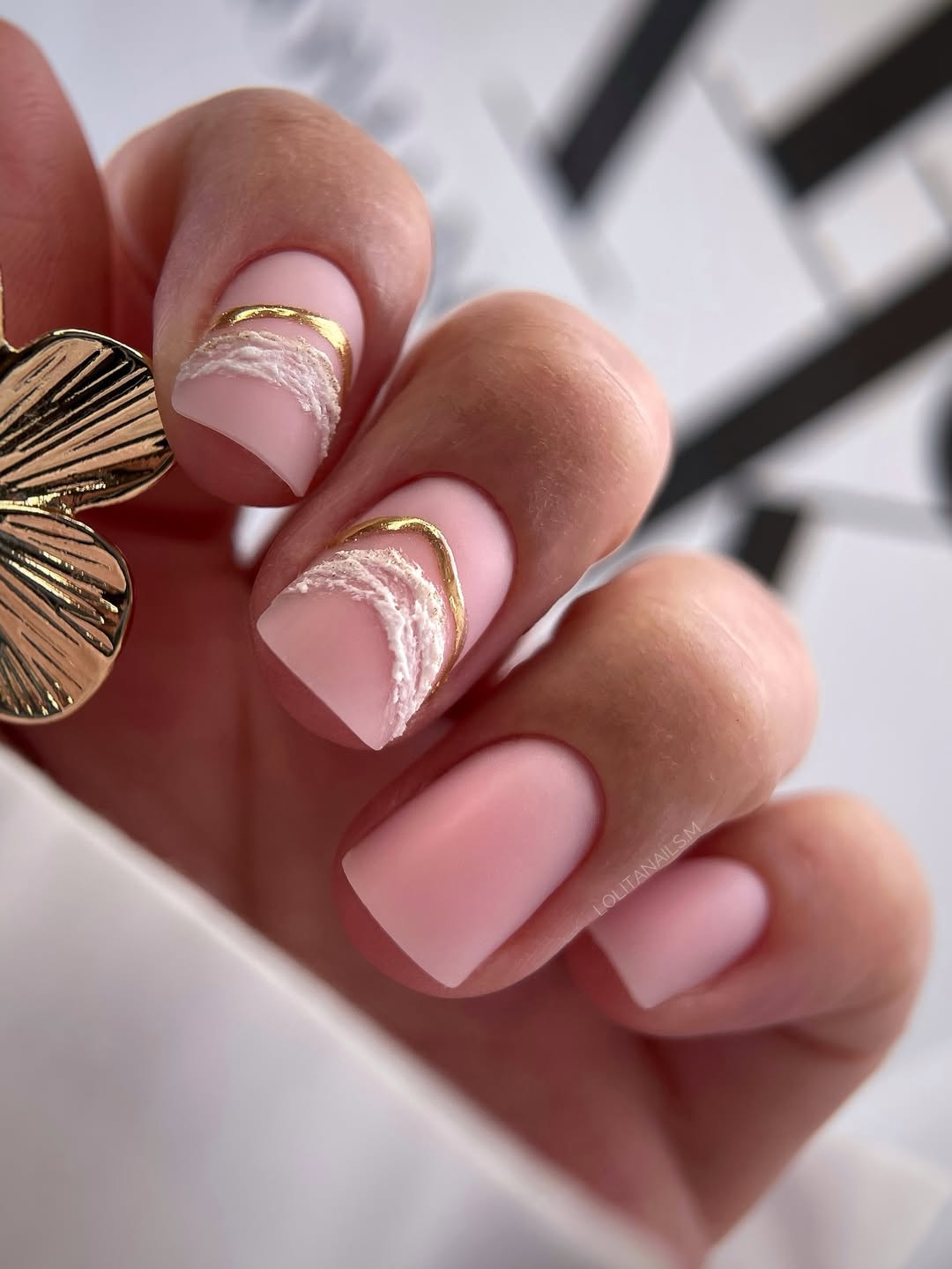 Soft Pink Matte with Gold and Textured White Art