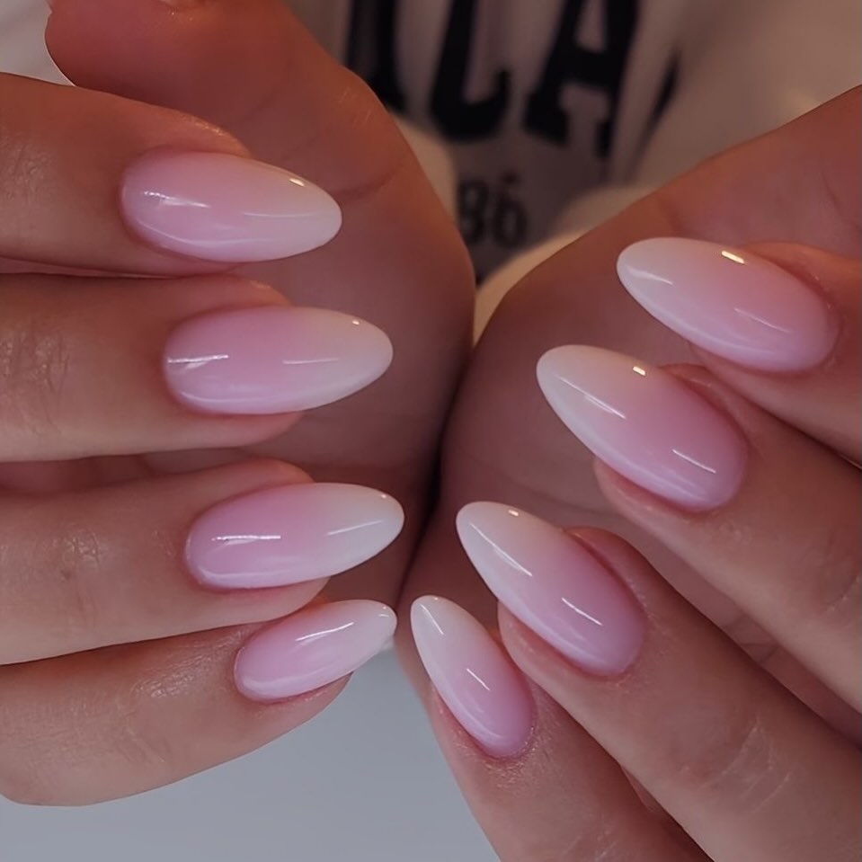 Soft Pink Ombre Glossy Oval Nails
