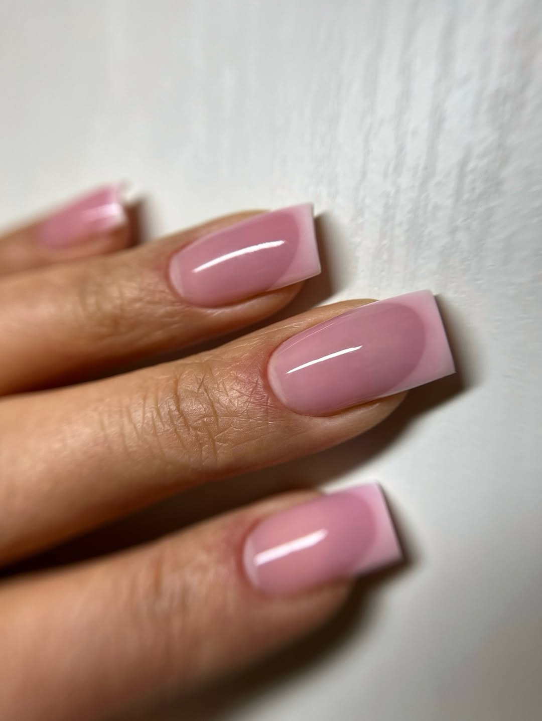 Soft Pink Ombre Square French Tips