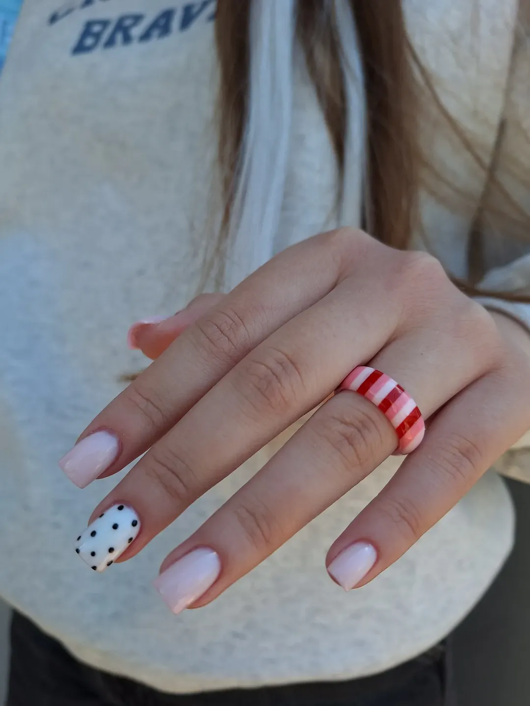 Soft Pink Polka Dot Accent Nails