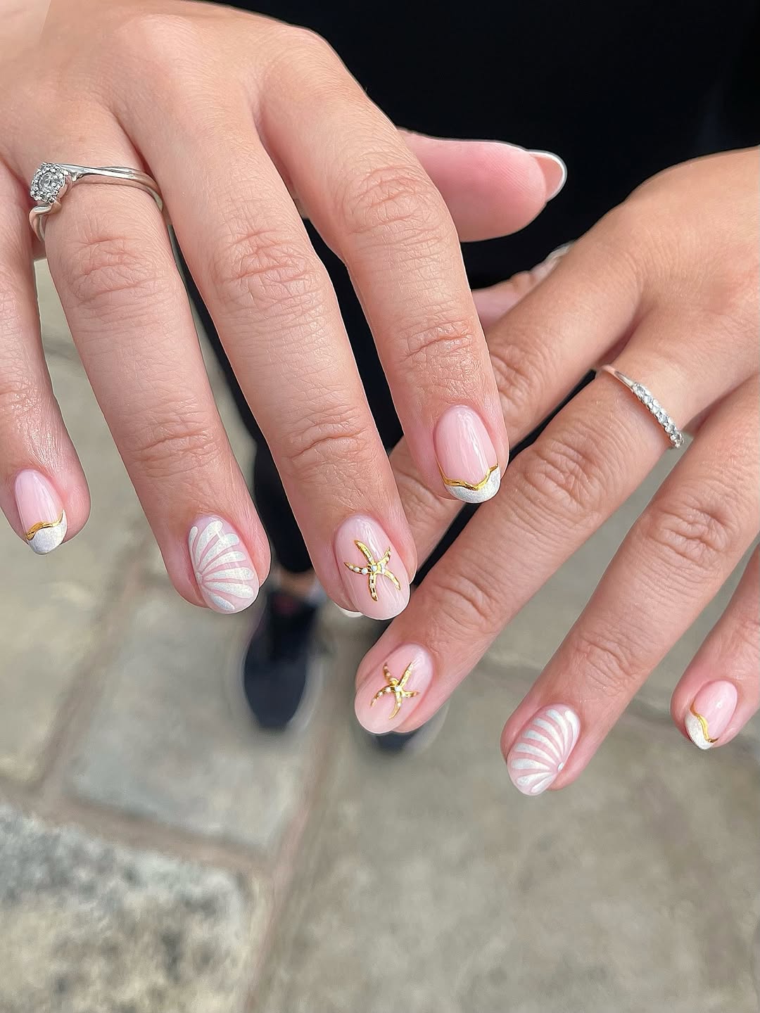 Soft Pink Vacation Nails with Starfish and Shell Art