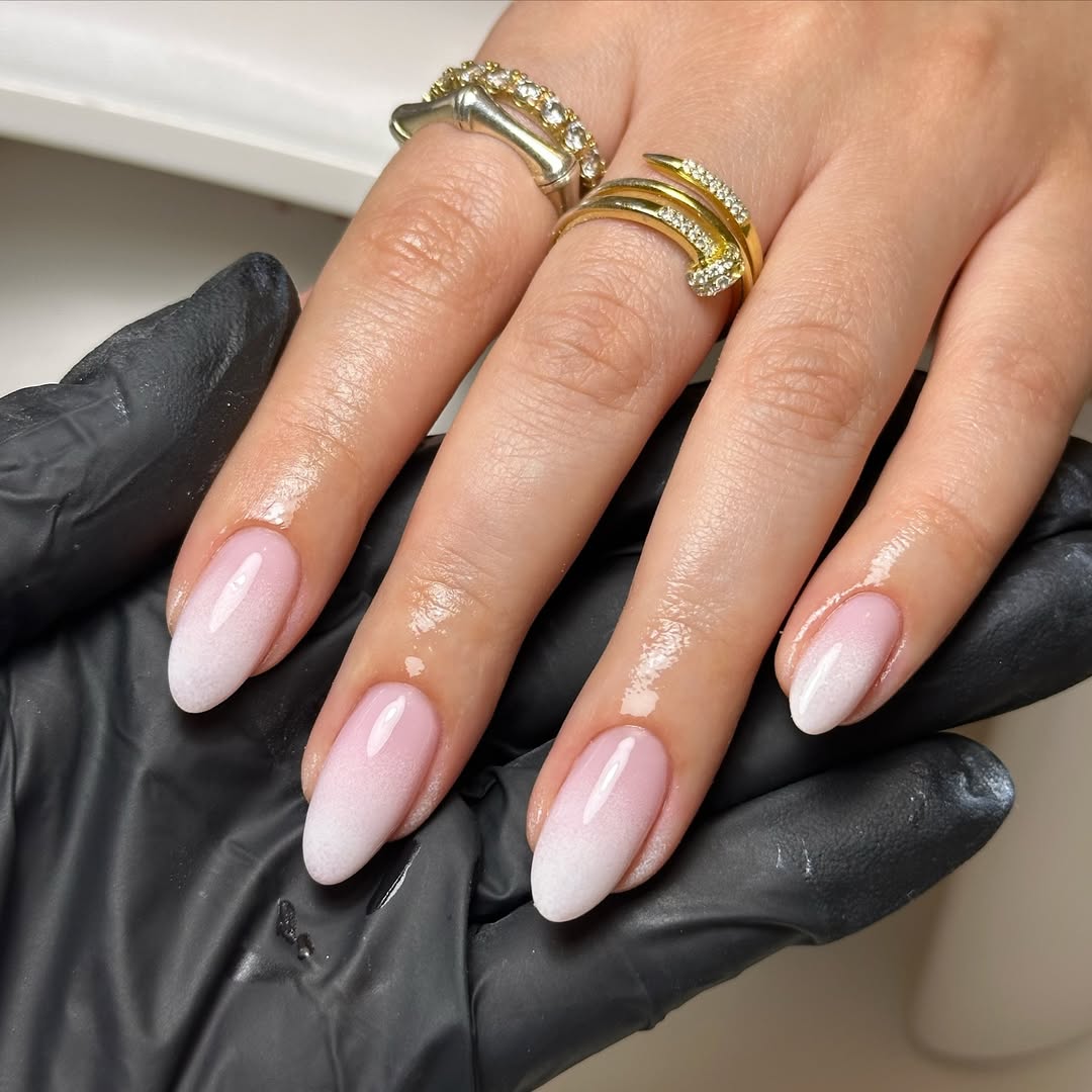 Soft Pink White Ombre Almond Nails