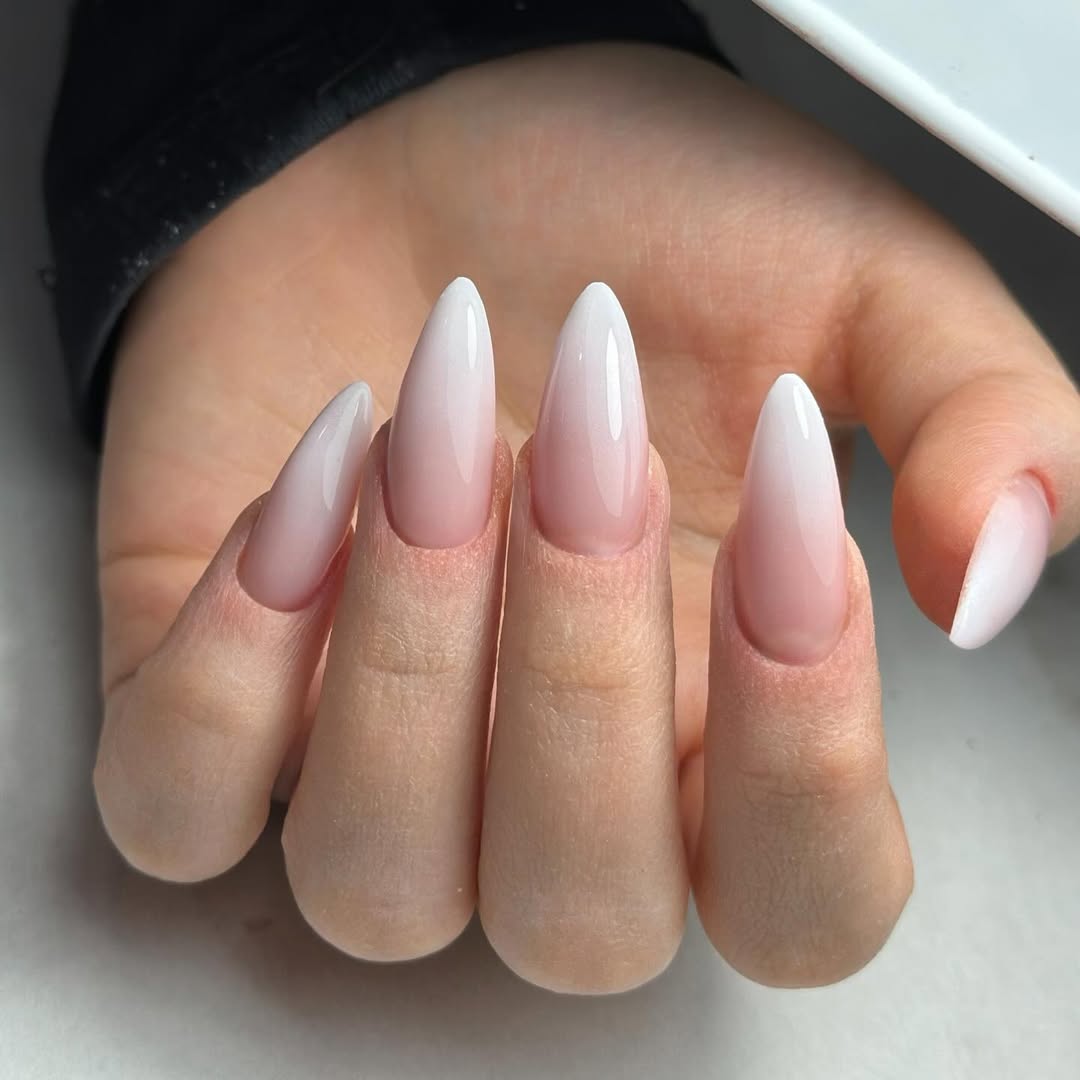 Soft Pink White Ombre Stiletto Gel Nails