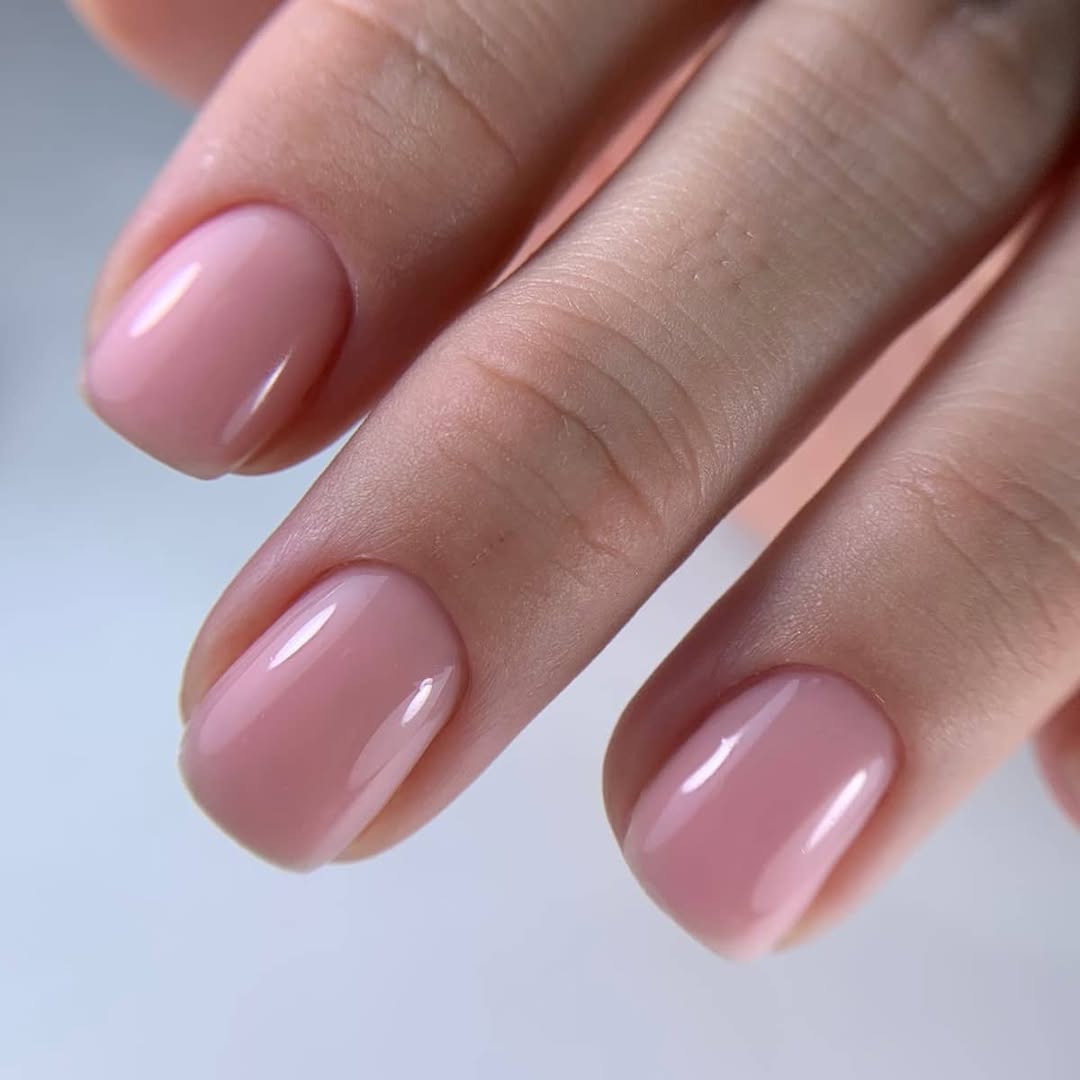 Soft Rose Pink Glossy Short Square Nails