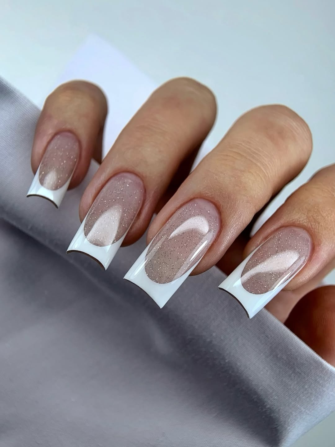 Sparkle French Tip Glossy Coffin Nails