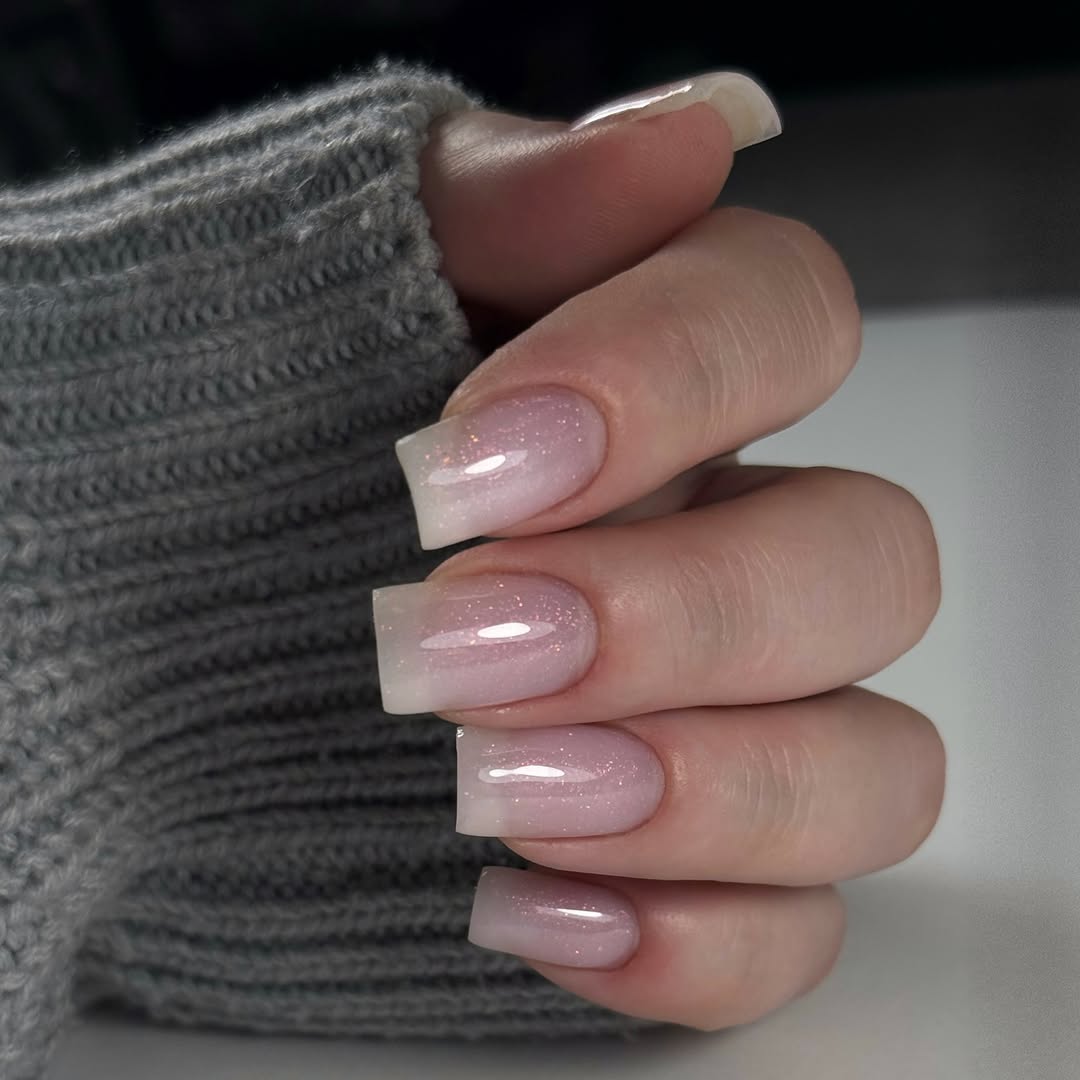 Sparkle Pink Ombre Square Long Nails