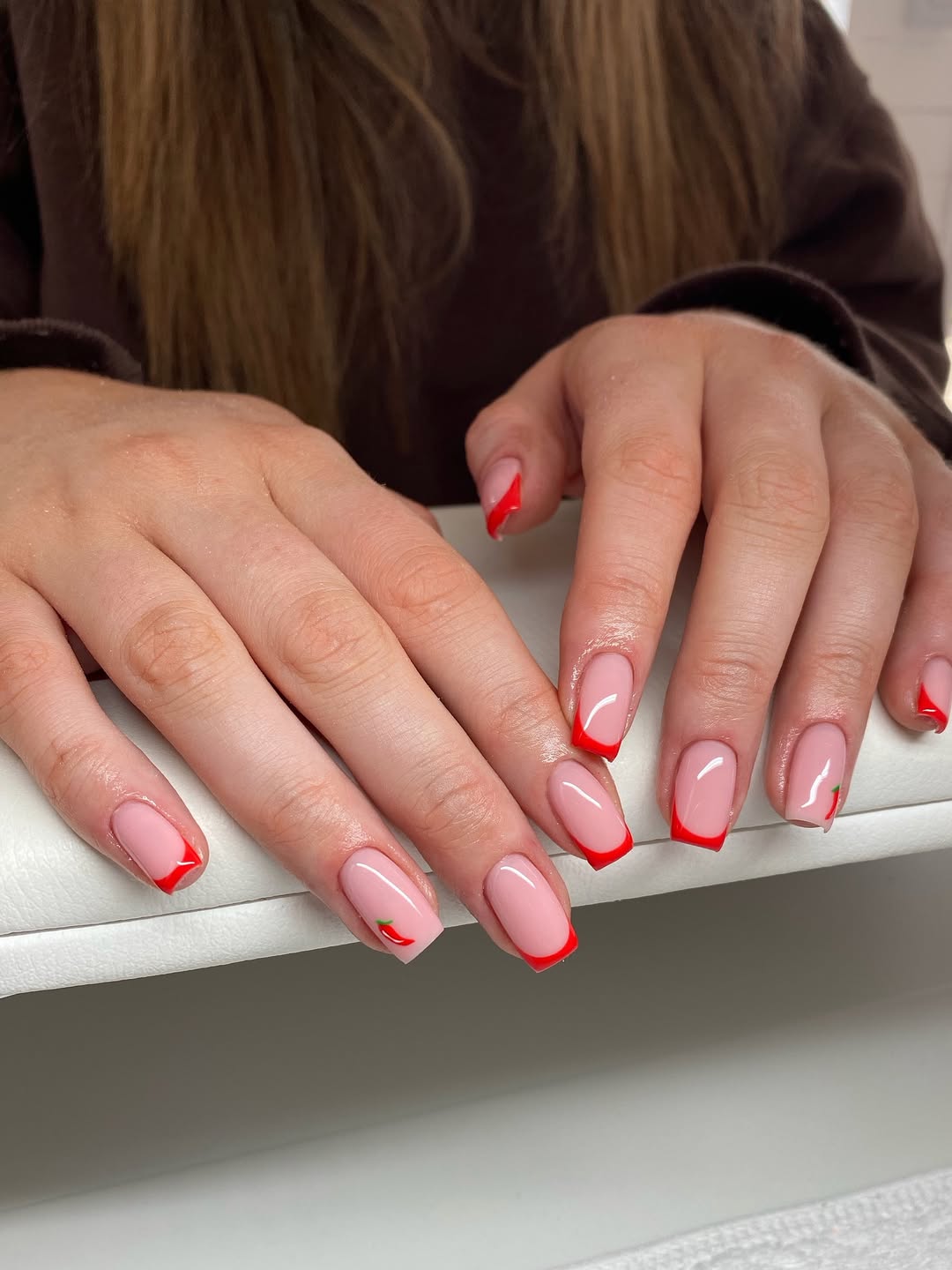 Spicy Red French Tip Square Nails