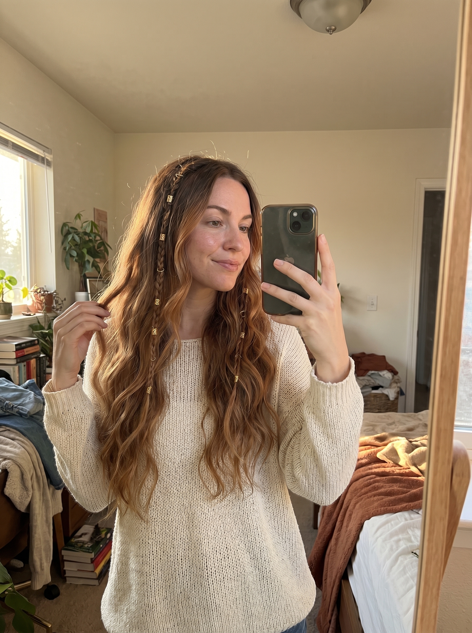 Boho-Lux Hidden Braid Waves 2026 Romantic Boho-Lux Hidden Braid Waves with solar-flared balayage and copper sand tones, ideal for parties or festivals, embracing summer beachy waves hair 2026.
