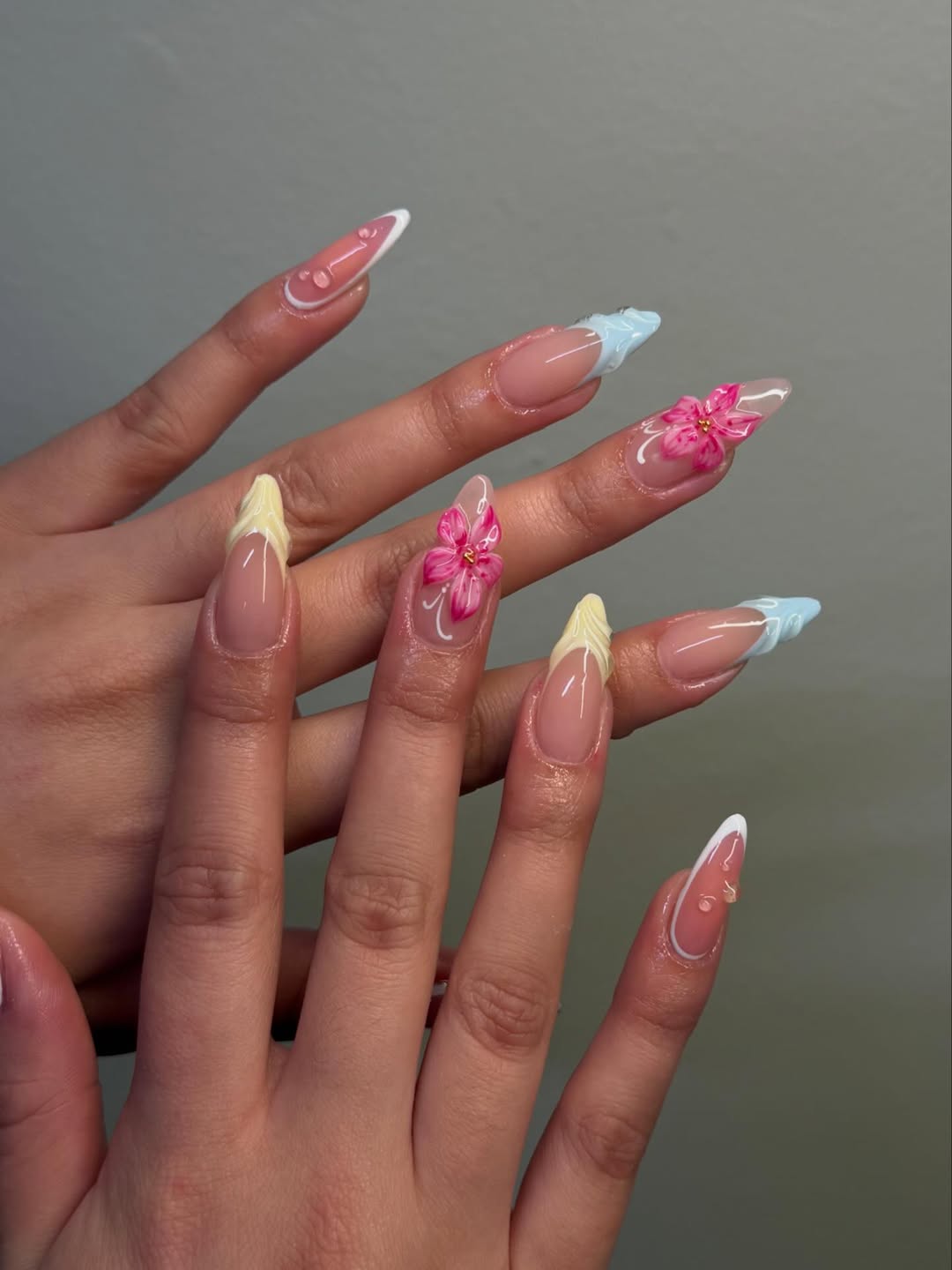 Summer Bloom Pastel French Tips With 3D Flowers
