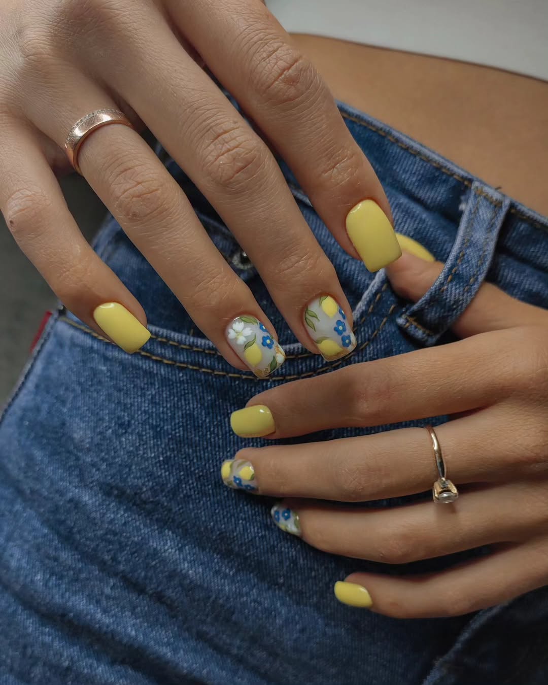 Summer Citrus Lemon and Floral Nail Art