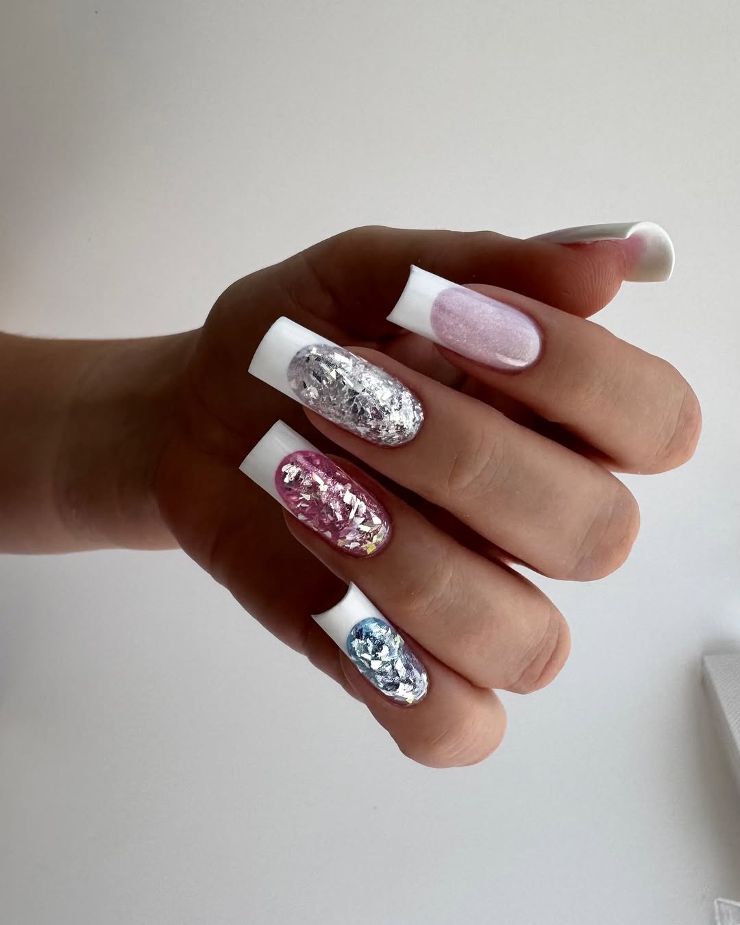 Summer Glitter French Tip Coffin Nails