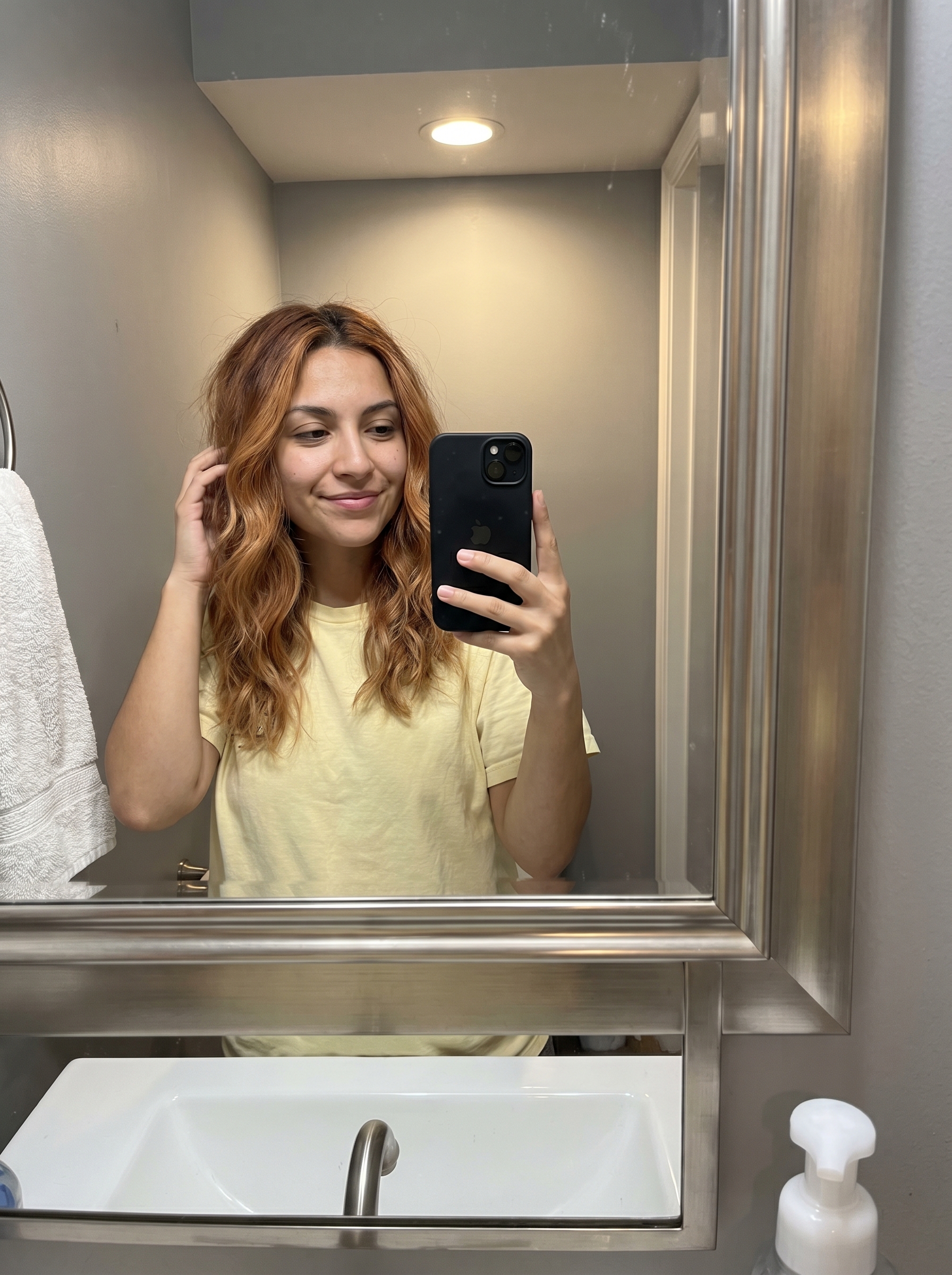 Bold Aperol Spritz copper hair gloss with blood orange, golden copper, and peach tones. A playful and cute summer hair color idea for 2026, vibrant for festivals.