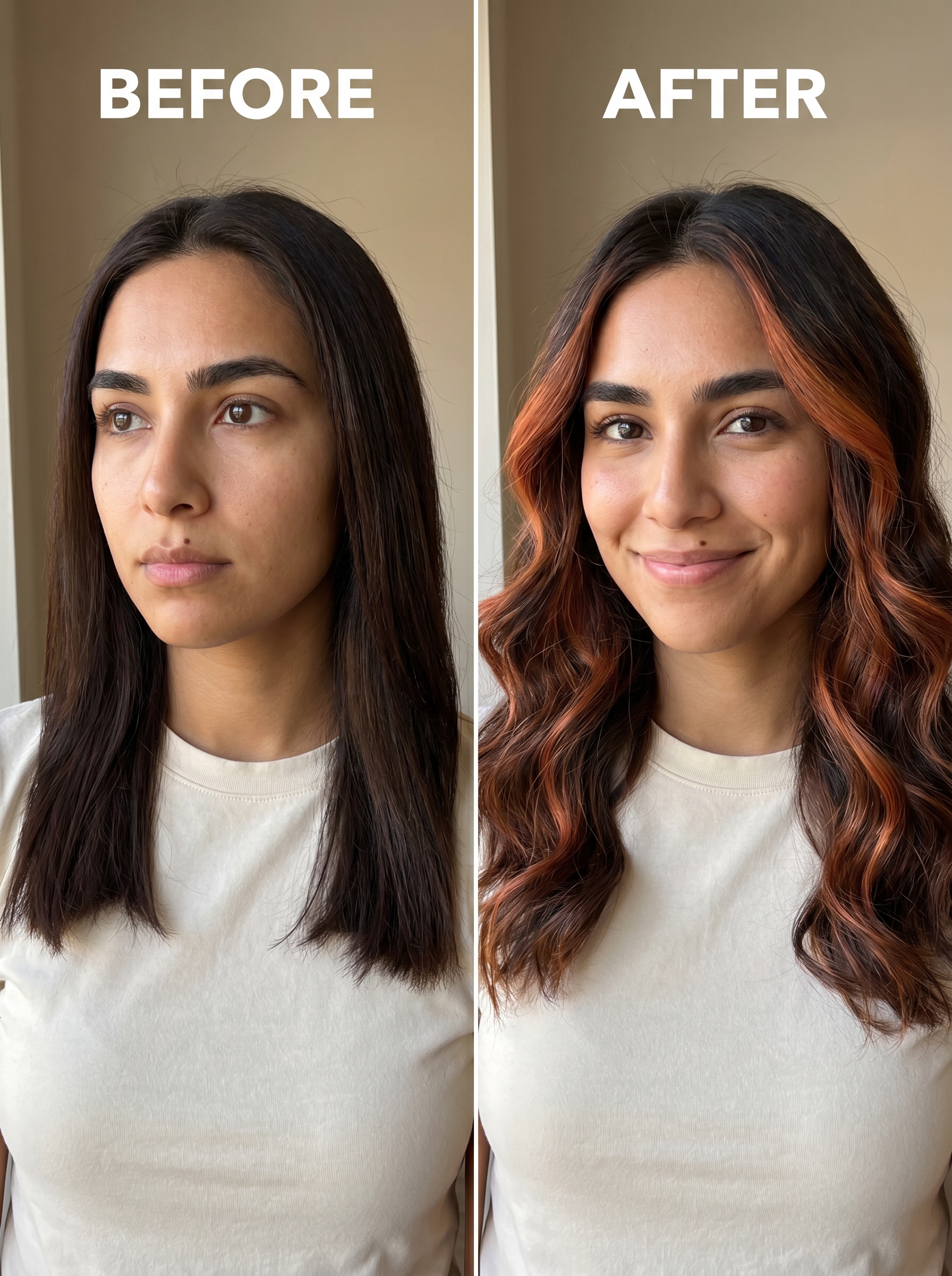 Warm nectarine balayage on espresso martini brunette, with espresso, cold brew, and soft apricot tones. A sophisticated cute summer hair color idea for 2026, dimensional for work.