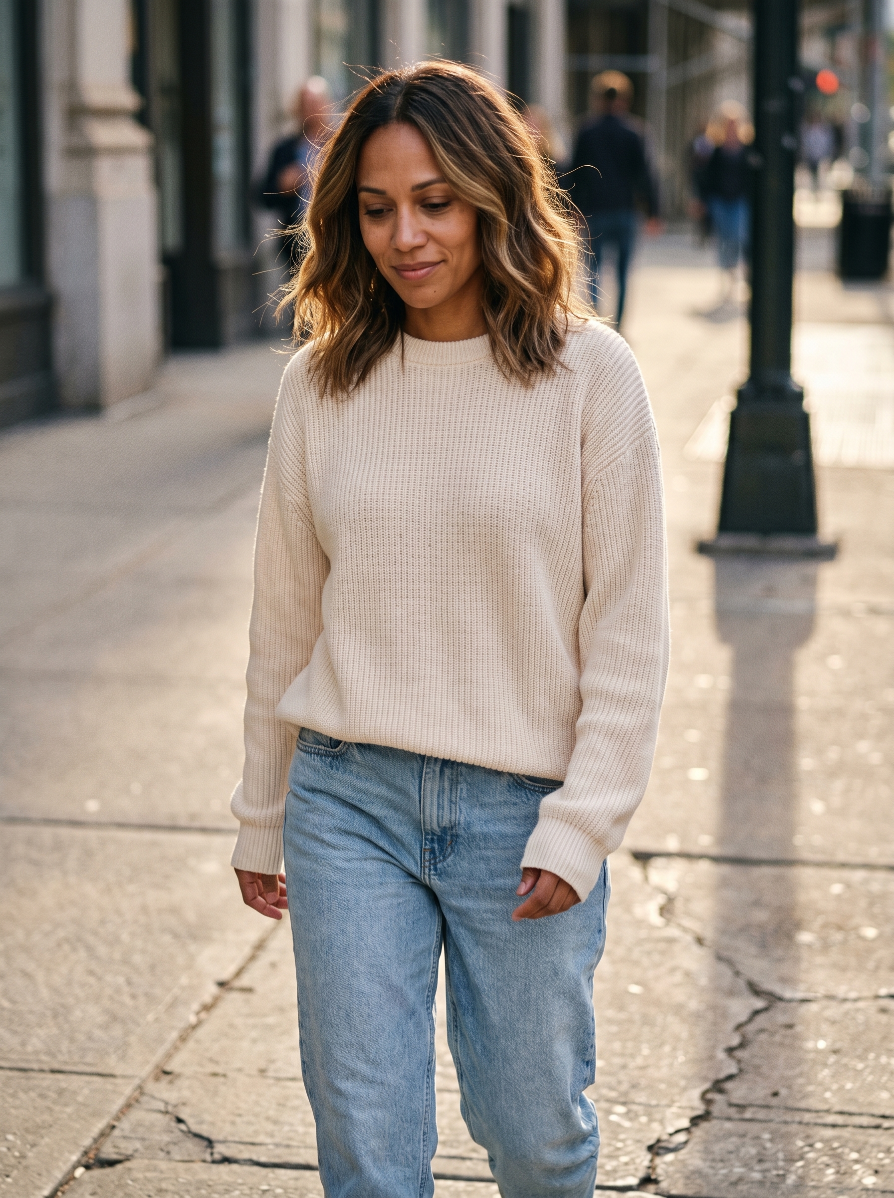 Effortless Scandi-Wave Shag haircut with a subtle reverse balayage in natural brunette and caramel lowlights. This bohemian and relaxed look is a fresh summer hair idea for women 2026, great for casual outings or festivals.
