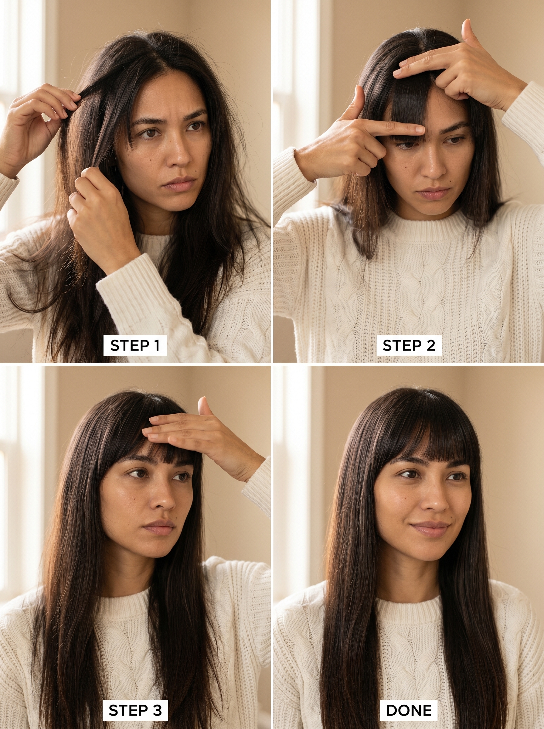 Cool 'Soft Goth Summer Blunt Fringe' offers edgy summer hair ideas women 2026. This mysterious style features a sharp blunt fringe, possibly in deep cherry or black, accessorized with velvet bows, ideal for concerts or date nights.