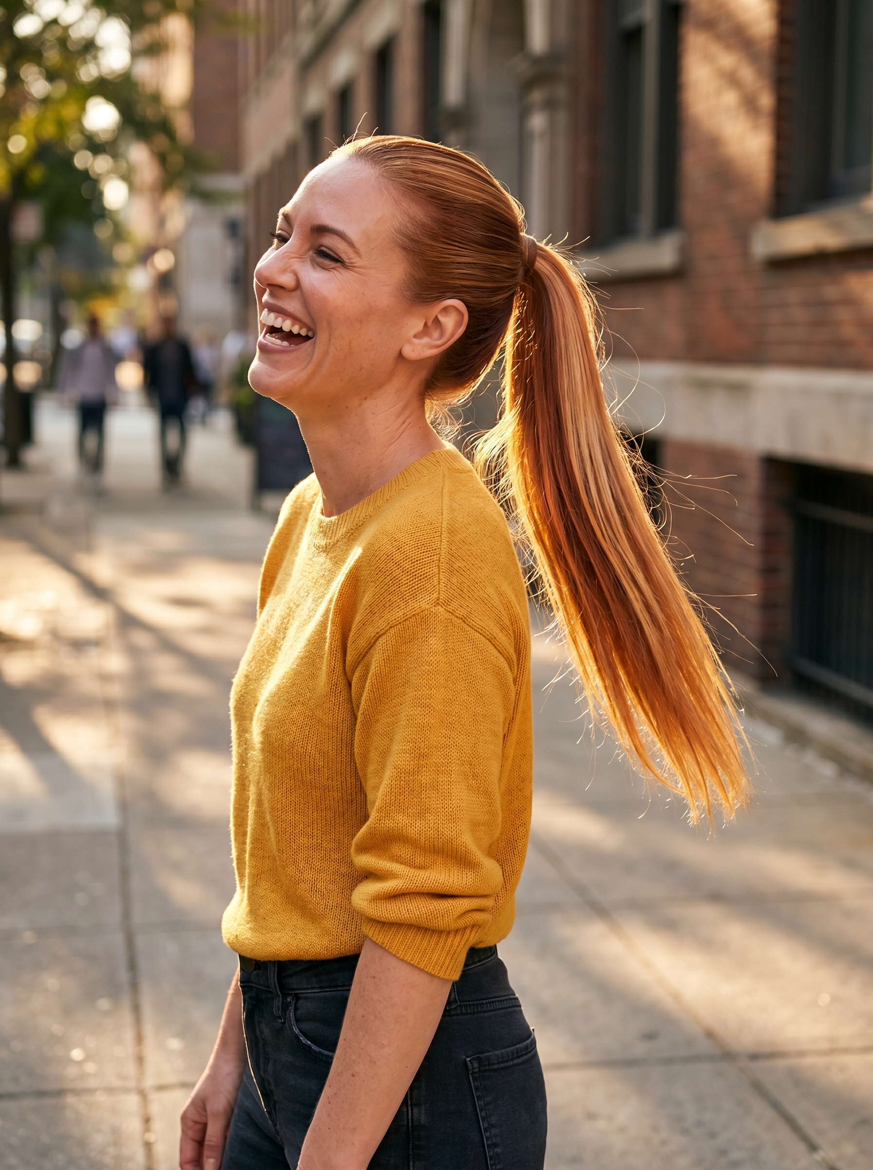 Glamorous Hydro-Silk High Pony with Nectarine Glaze, a sleek and bold summer hairstyle for long hair ideas 2026. This warm, golden copper look is perfect for date nights, festivals, or everyday glam. Achieved with jelly-oil, a nectarine glaze, and strong hold hairspray.