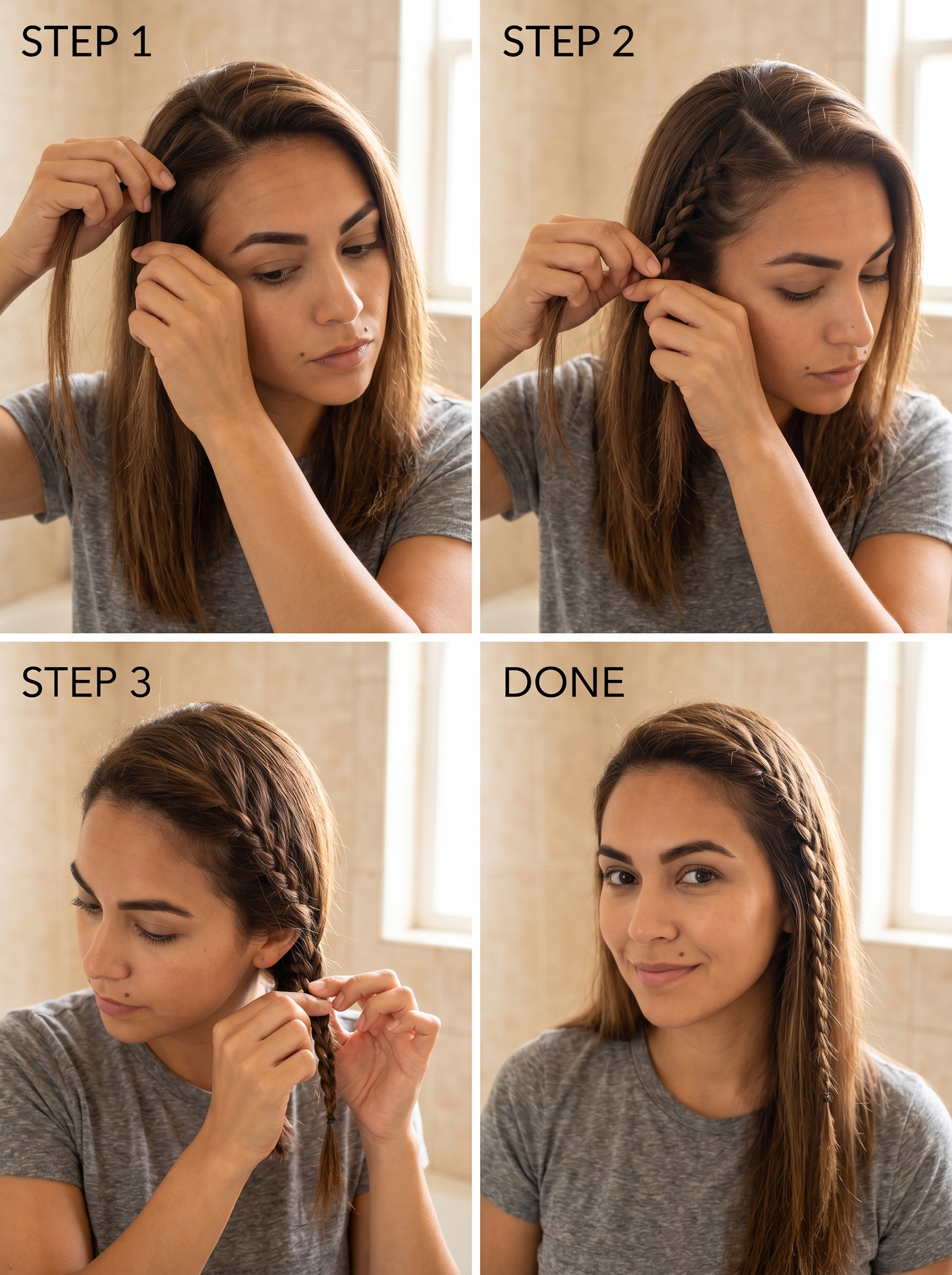 Boho-Tech Micro Braid Accents, an edgy and playful summer hairstyle for long hair ideas 2026. This effortless bohemian look uses small micro braids with metal rings, suitable for everyday wear, festivals, or beach days, enhancing any hair color. Features curl cream and UV protectant.