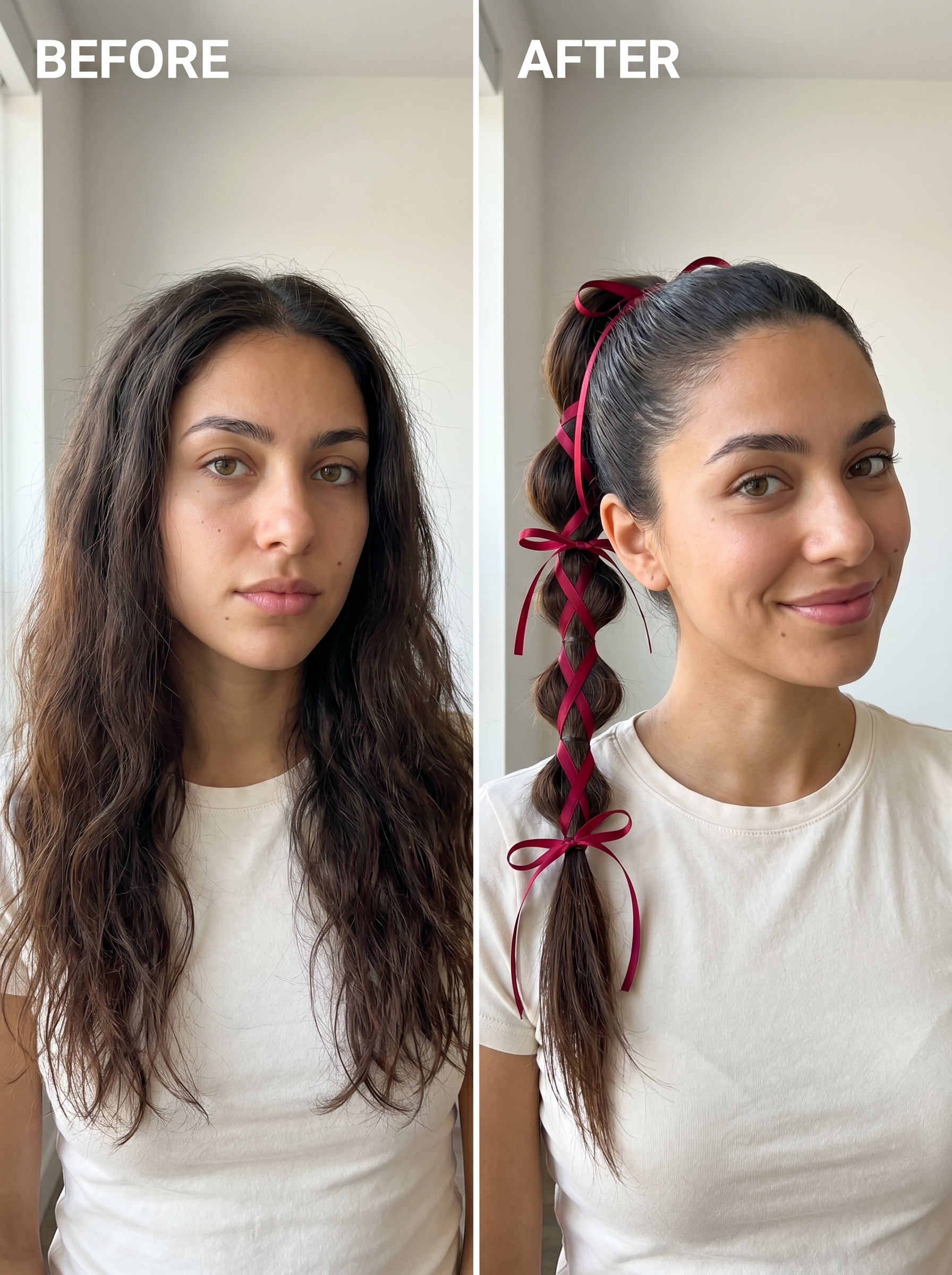 Playful Retro-Sport High Ponytail with Ribbon-Laced Bubble Braids, cute summer hairstyles long hair ideas 2026 for festivals.