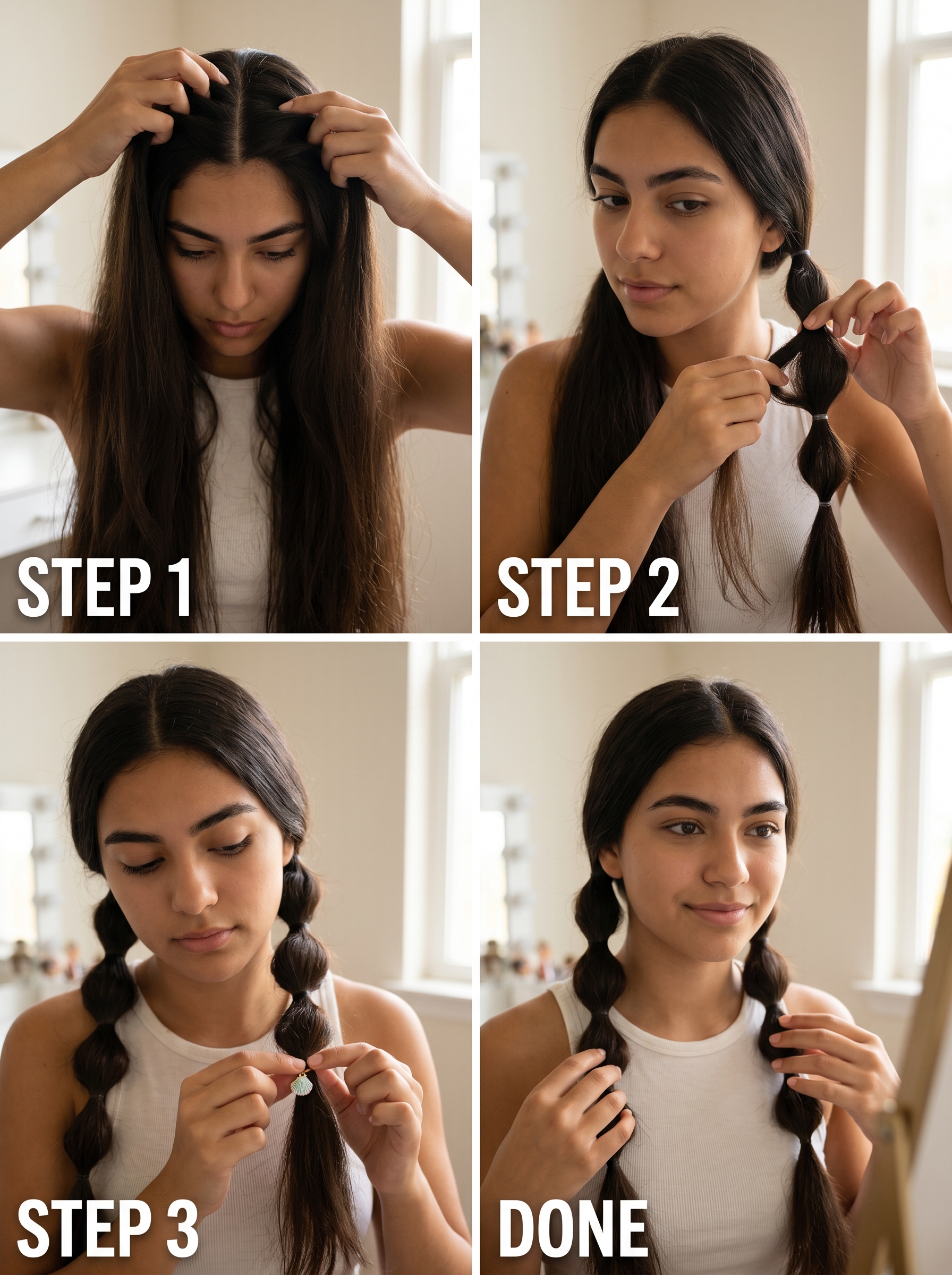 Playful Bubble Braid Pigtails with charms, a youthful summer hairstyle for teenage girls in 2026 for festivals, camp, and pool days.