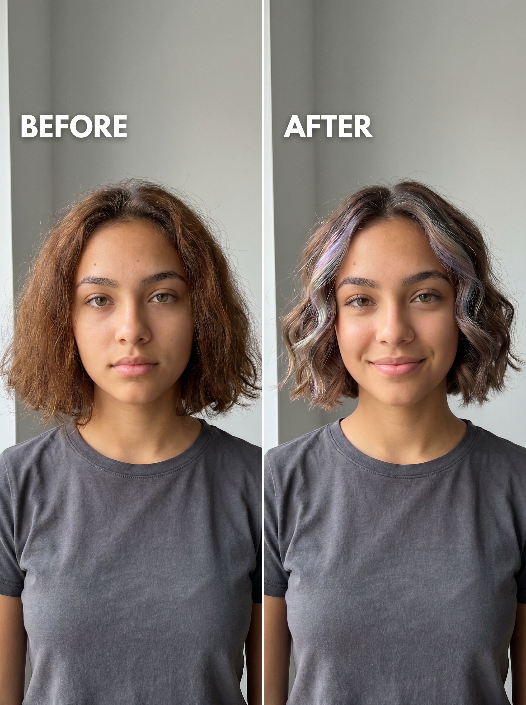 Edgy Soft Grunge matte waves with holographic money pieces, a cool summer hairstyle for teenage girls in 2026 for festivals and concerts.