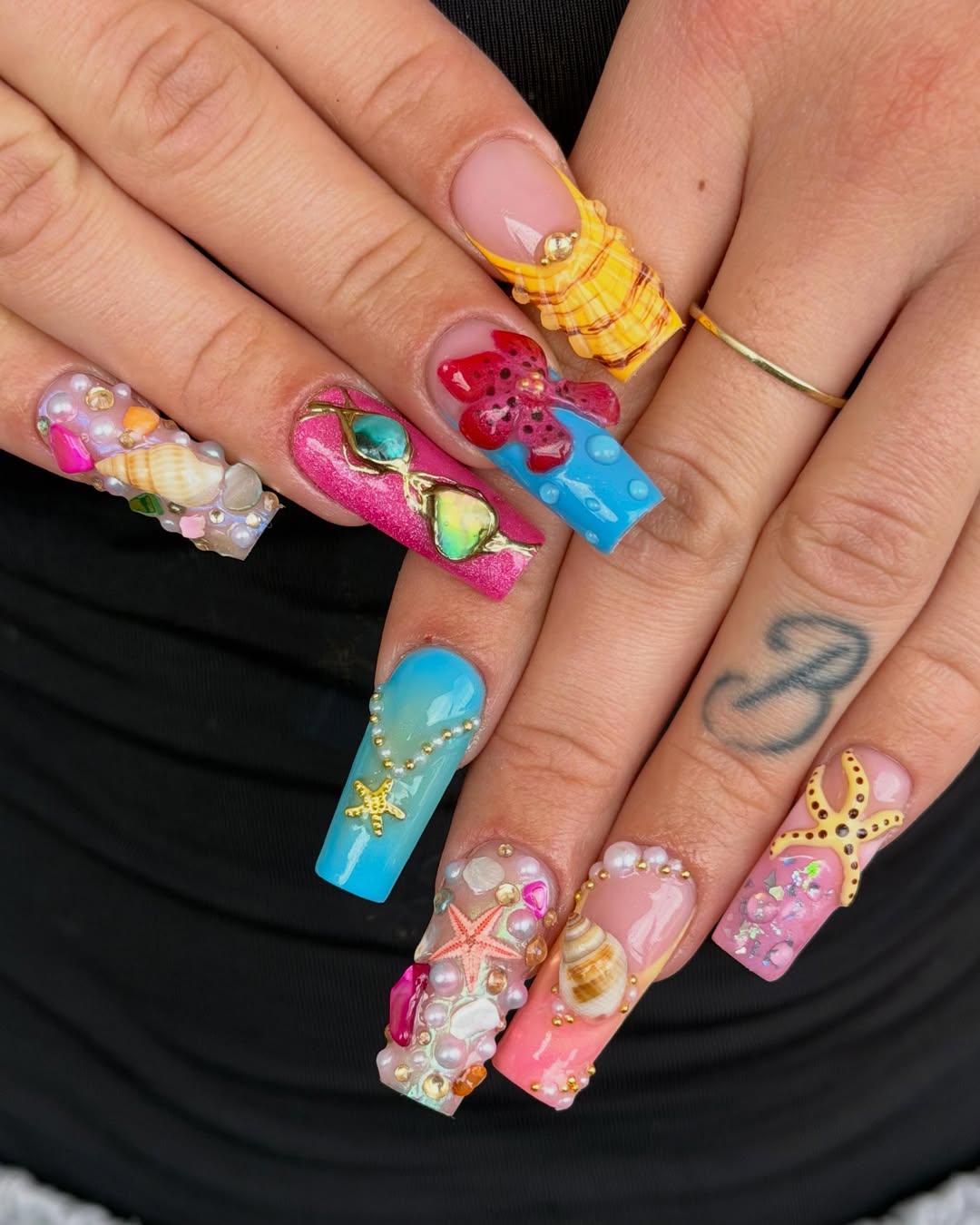 Summer Mermaid Core 3D Coffin Vacation Nails