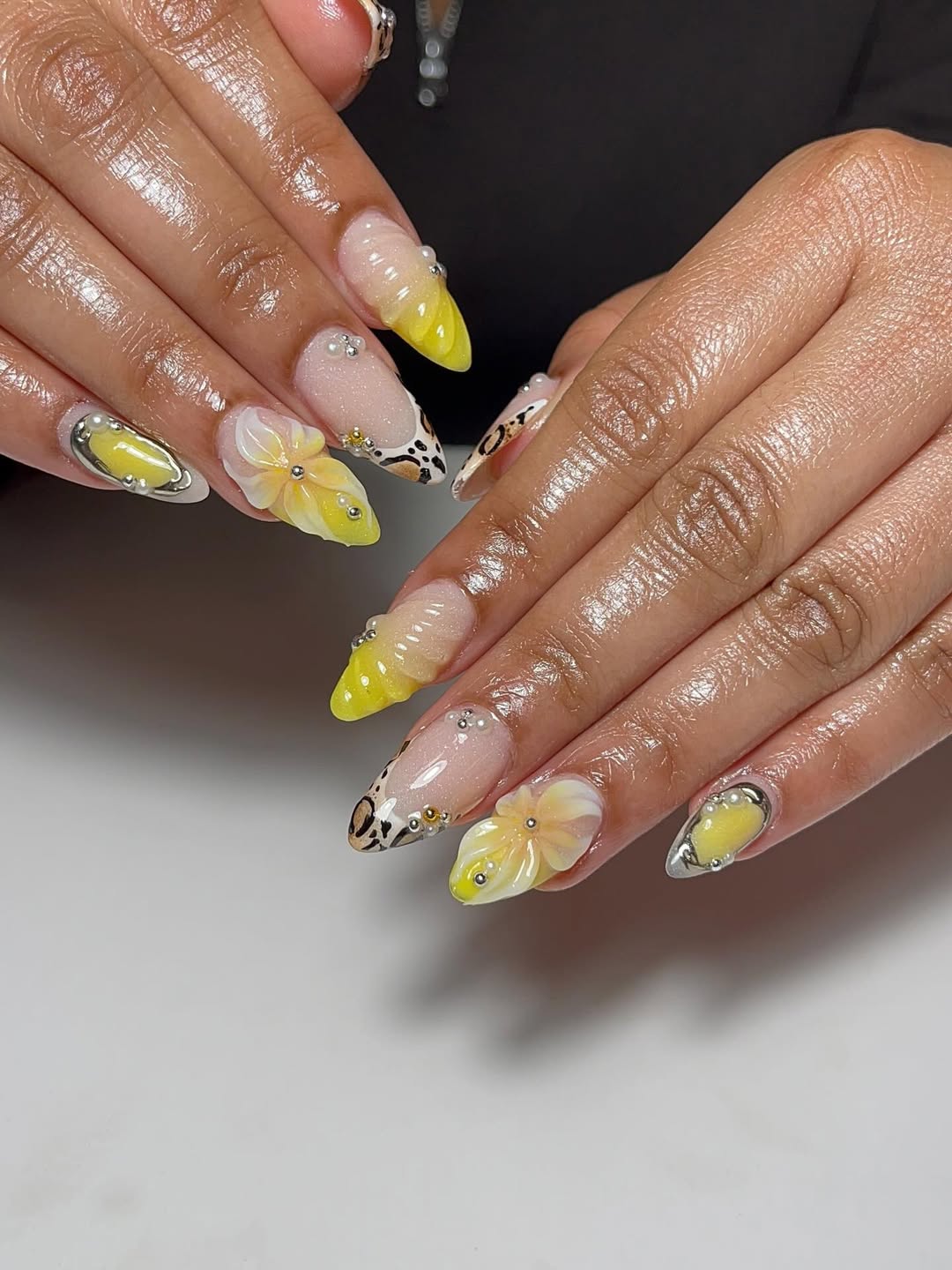 Summer Neon Yellow Leopard Print Stiletto Nails