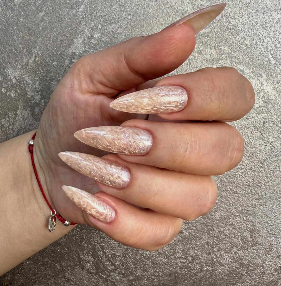 Textured Pearlescent Stiletto Nails