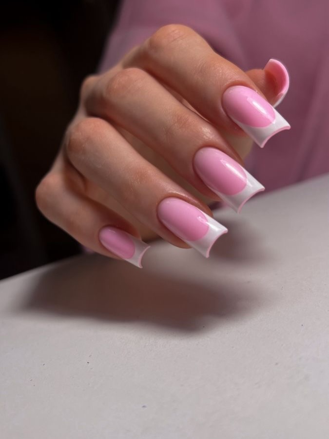 Trendy Pink Jelly Smile Line French Nails