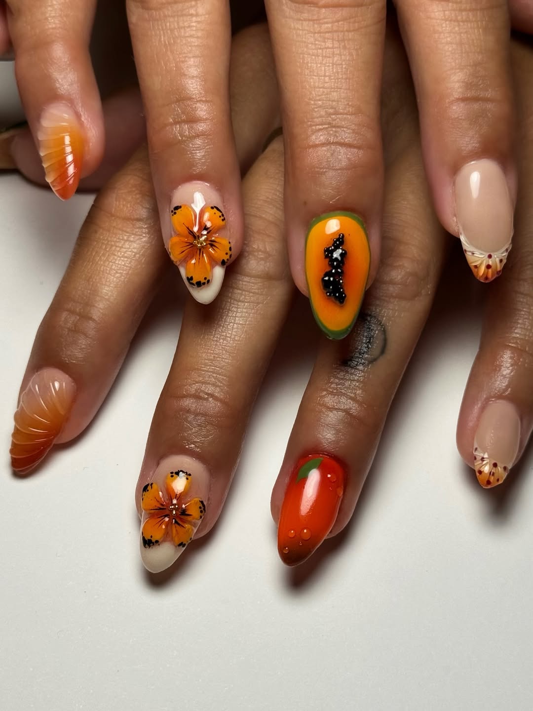 Tropical Fruit and Floral 3D Art Nails