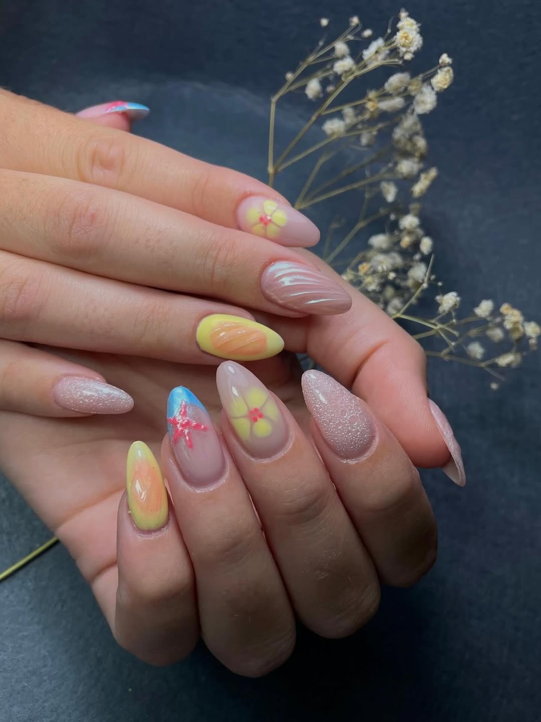 Tropical Glam Almond Summer Mix and Match Nails