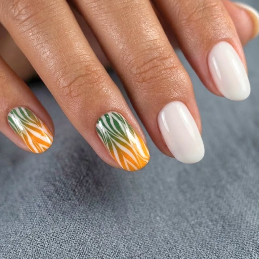 Tropical Ombré Zebra Print Accent Nails