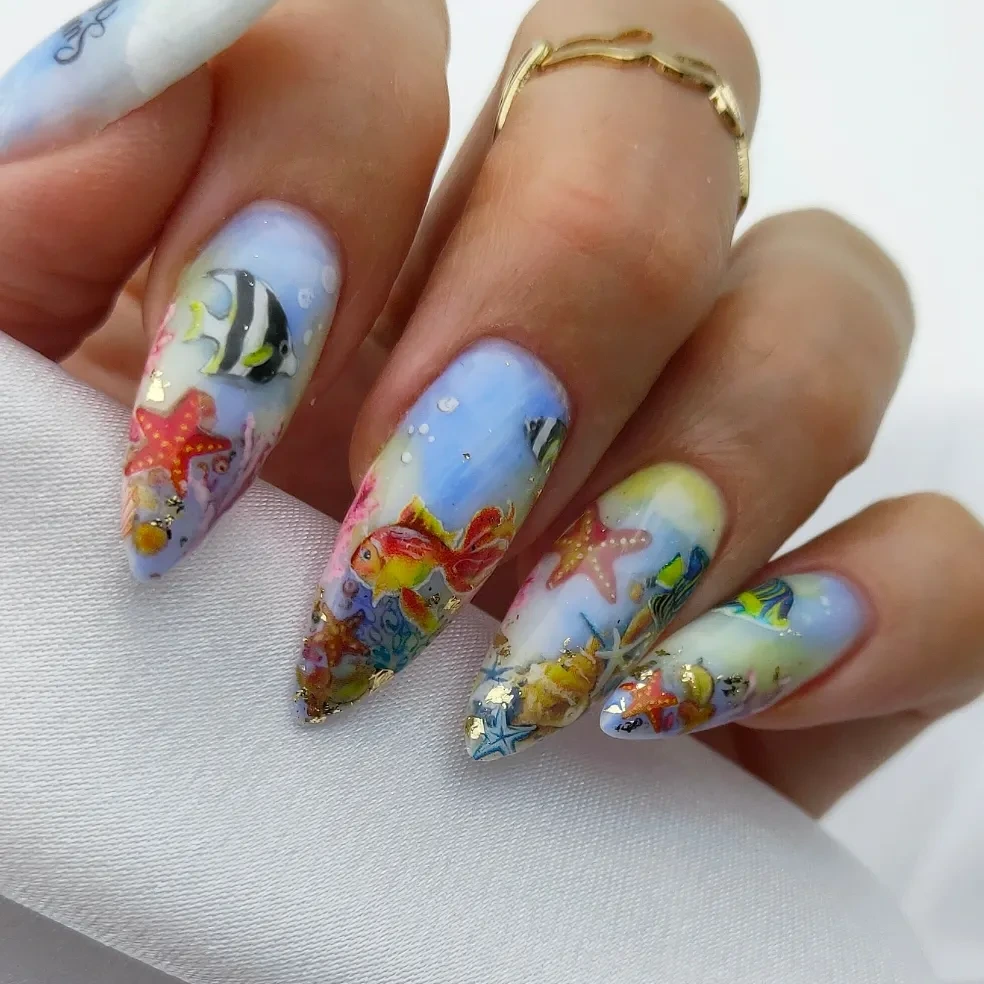 Under the Sea Full Design Stiletto Nails