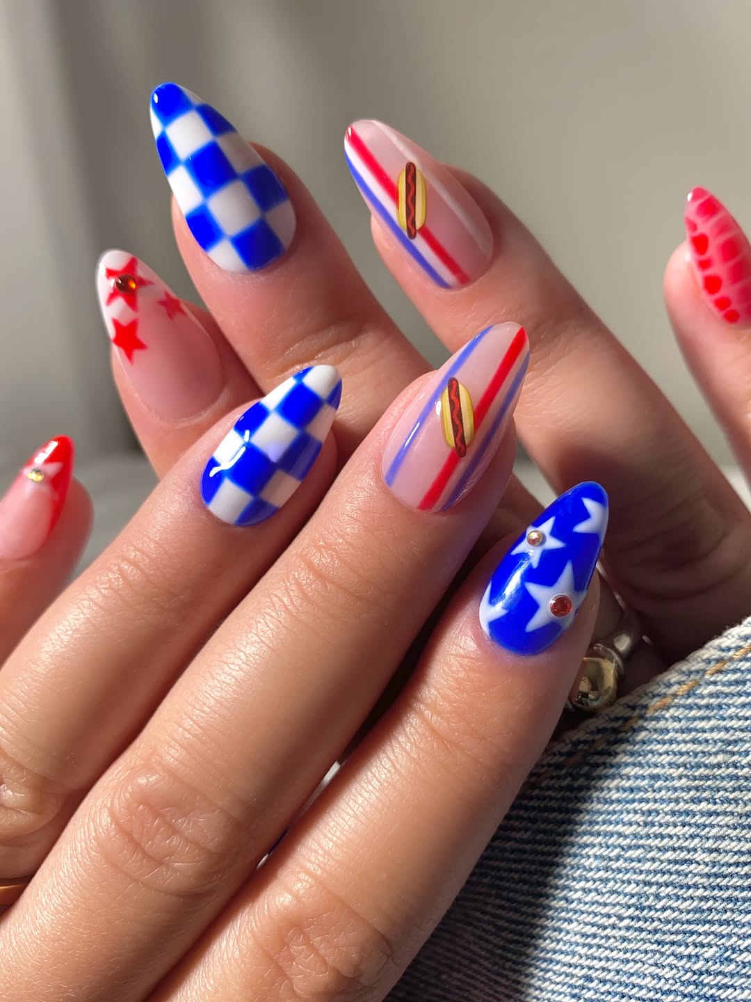 USA Patriotic Foodie Almond Stiletto Nails