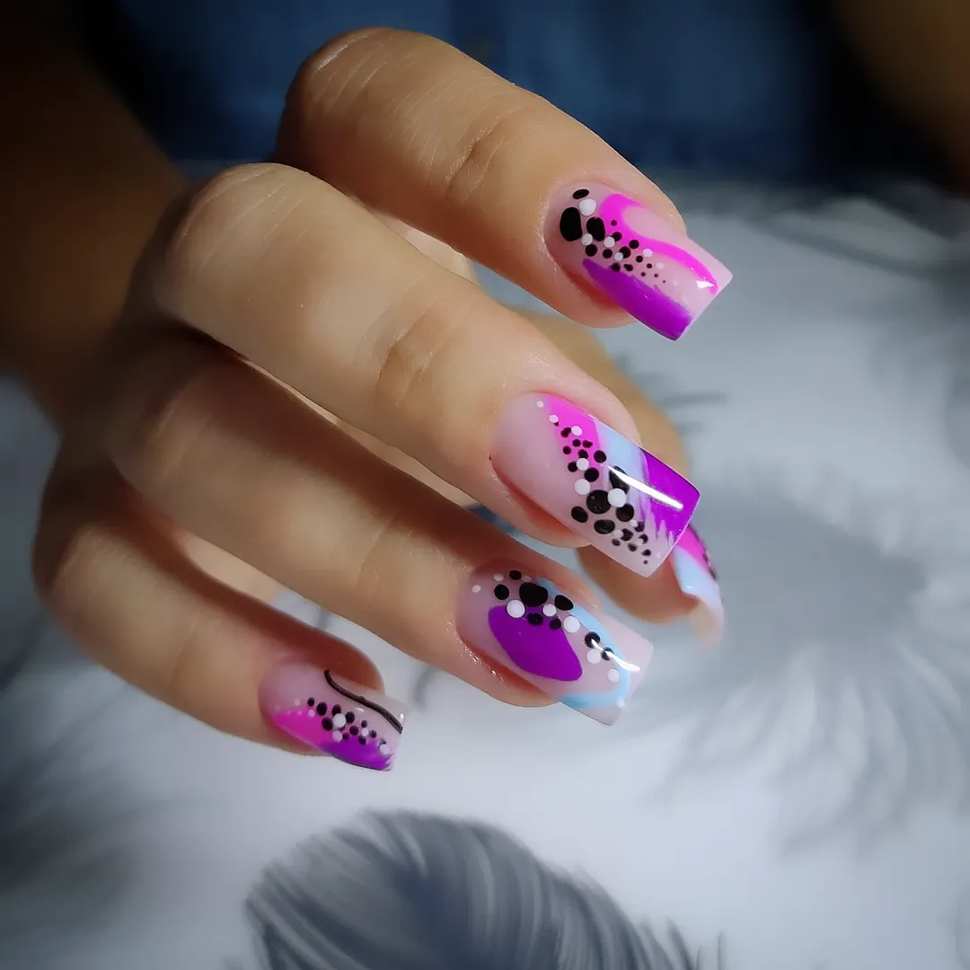 Vibrant Abstract Dot Swirls Square Nails