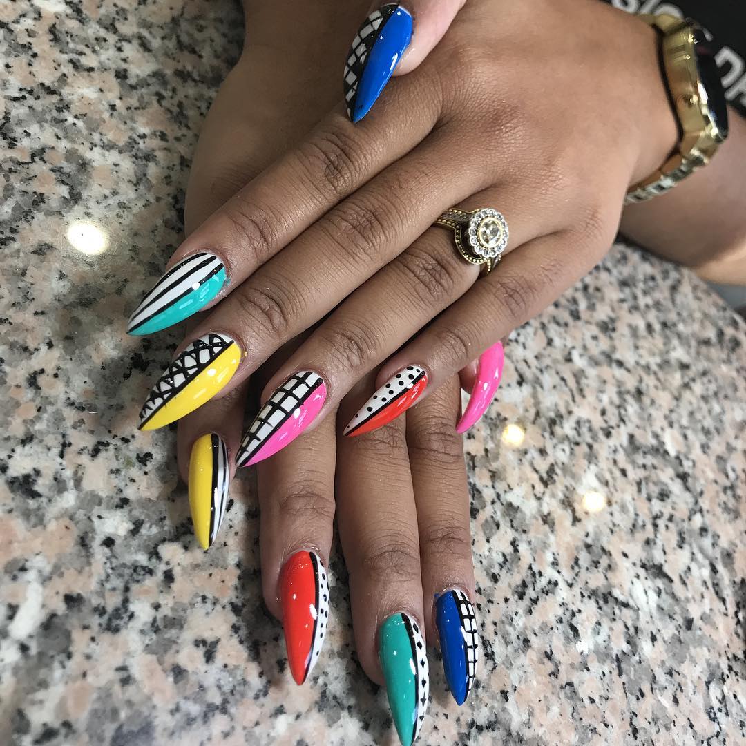 Vibrant Abstract Mismatched Stiletto Nails
