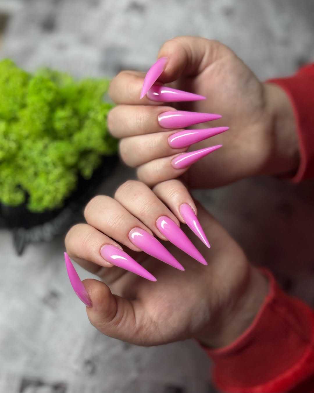 Vibrant Barbie Pink Stiletto Extra-Long Glossy Nails
