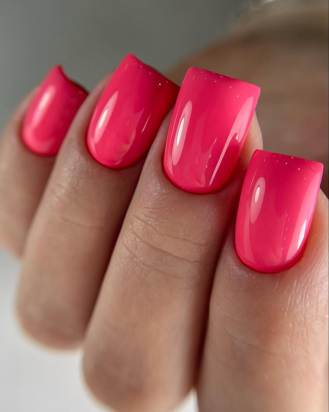 Vibrant Barbiecore Pink Glossy Square Nails