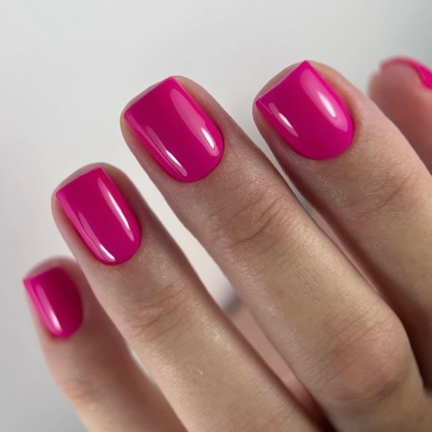 Vibrant Barbiecore Pink Glossy Squoval Nails