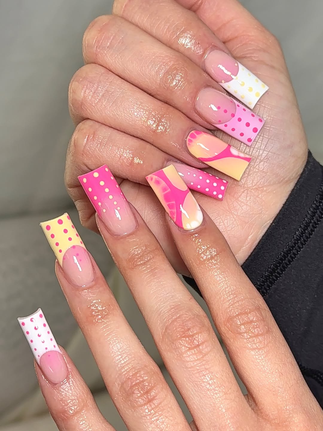 Vibrant Barbiecore Swirl and Polka Dot French Tips