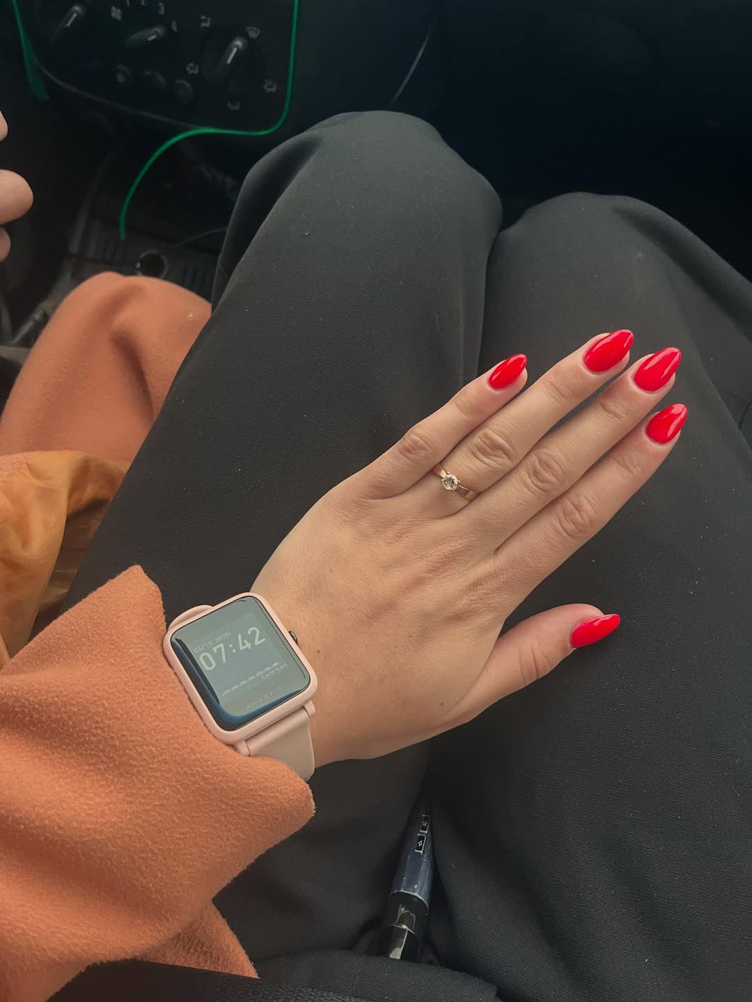 Vibrant Glossy Chili Red Almond Nails