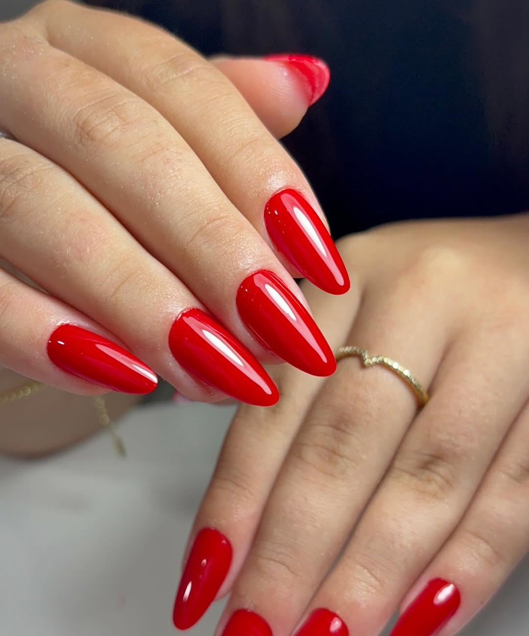 Vibrant Glossy Chili Red Stiletto Nails