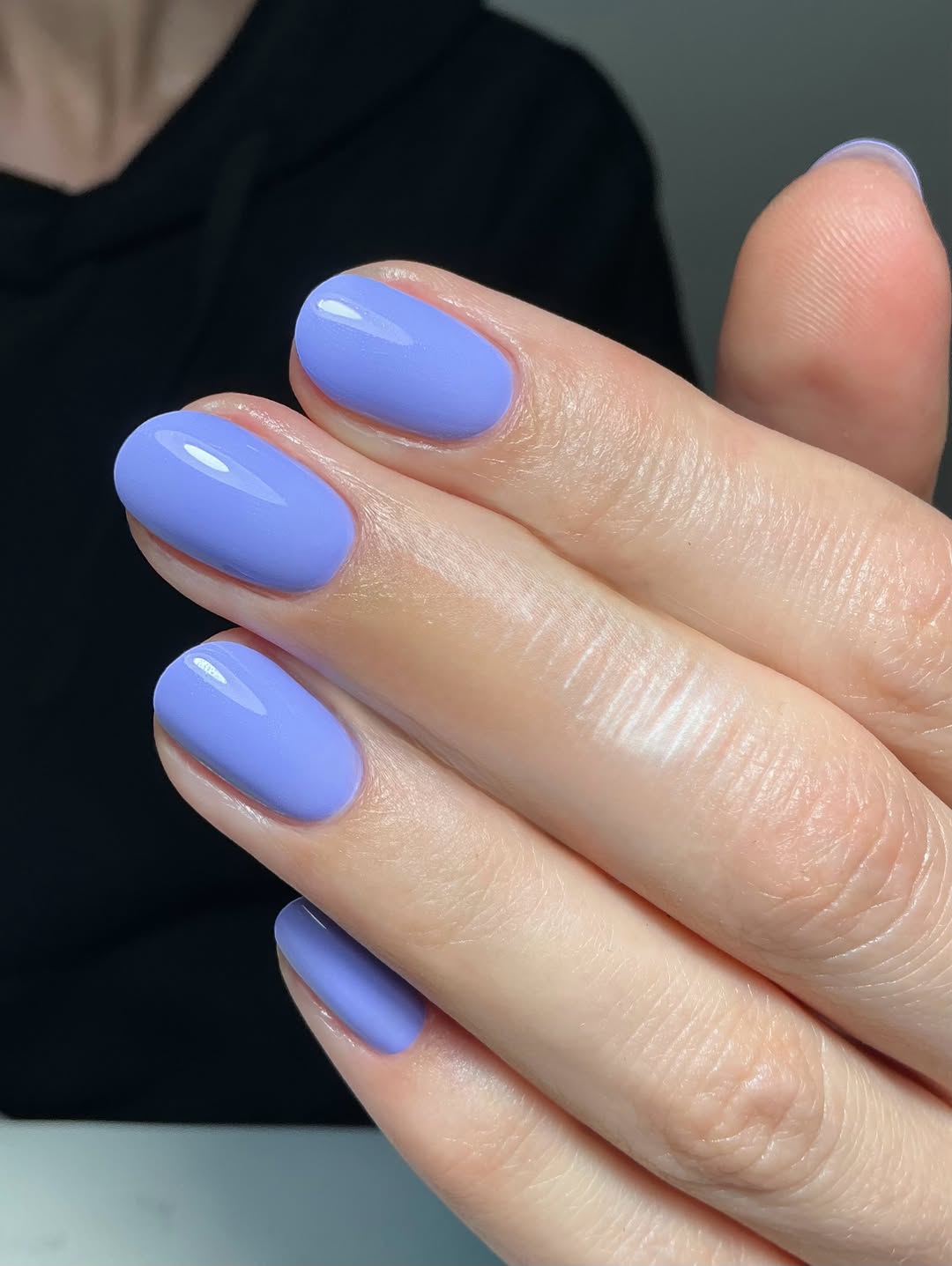 Vibrant Glossy Periwinkle Oval Medium Length Nails