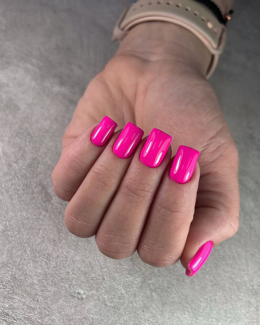 Vibrant Hot Pink Glossy Square Nails