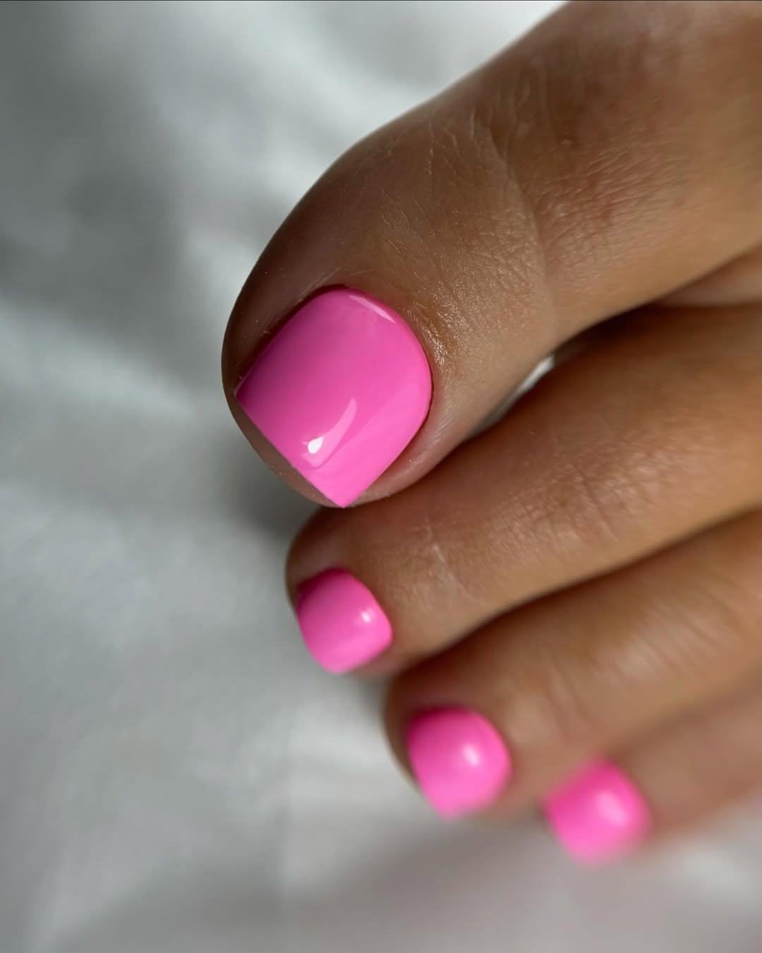 Vibrant Hot Pink Glossy Square Pedicure