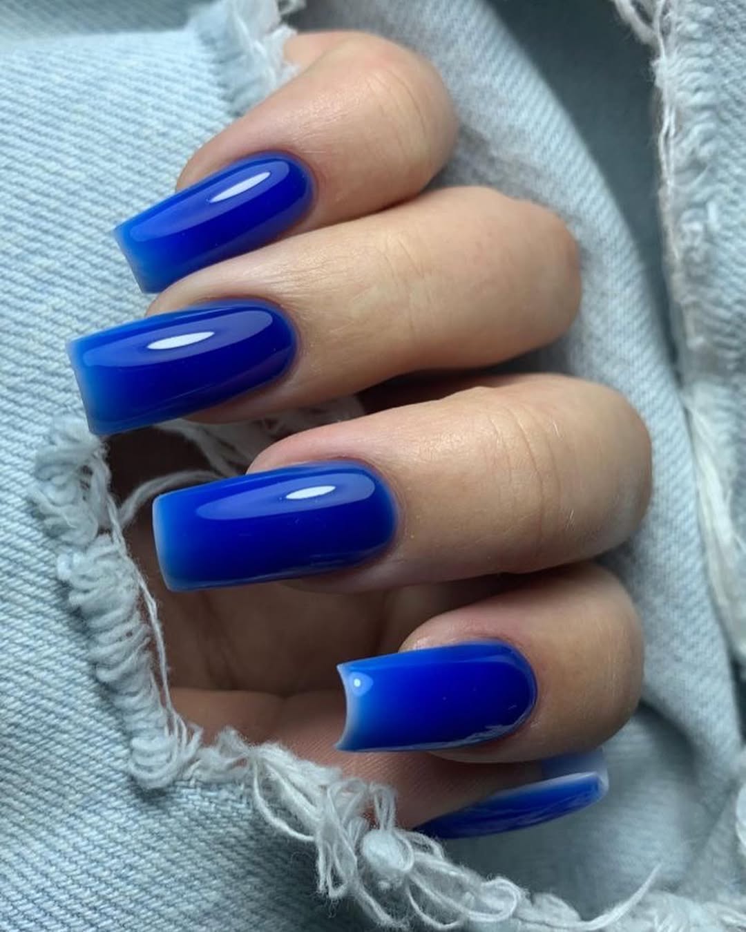 Vibrant Jelly Blue Glossy Long Square Nails