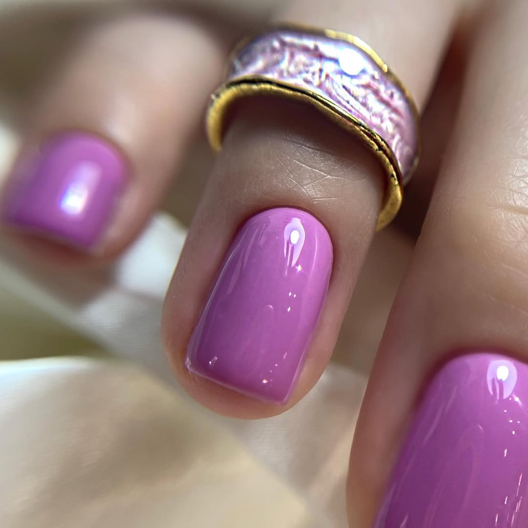Vibrant Lavender Glossy Short Squoval Nails