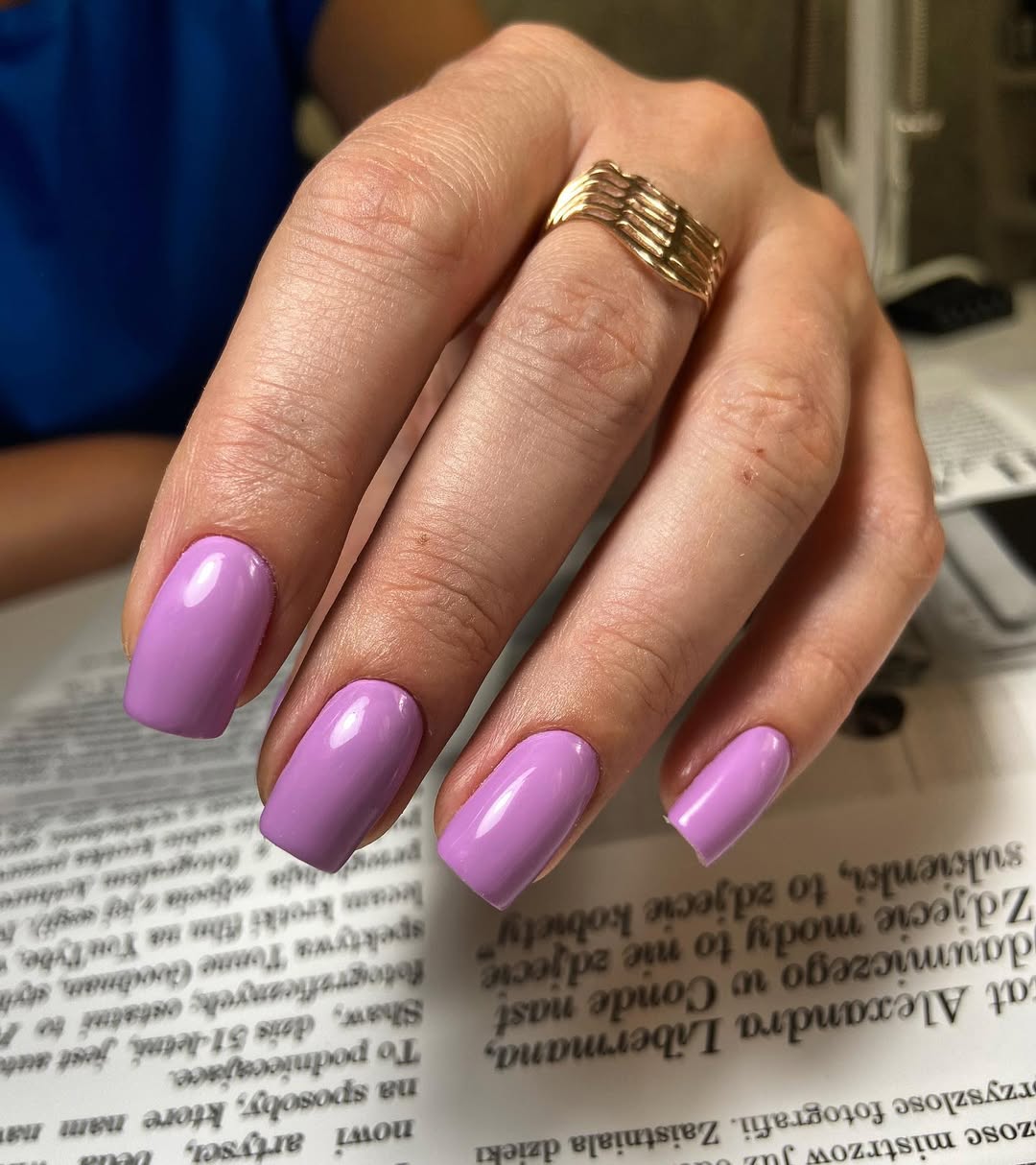 Vibrant Lavender Glossy Squoval Nails