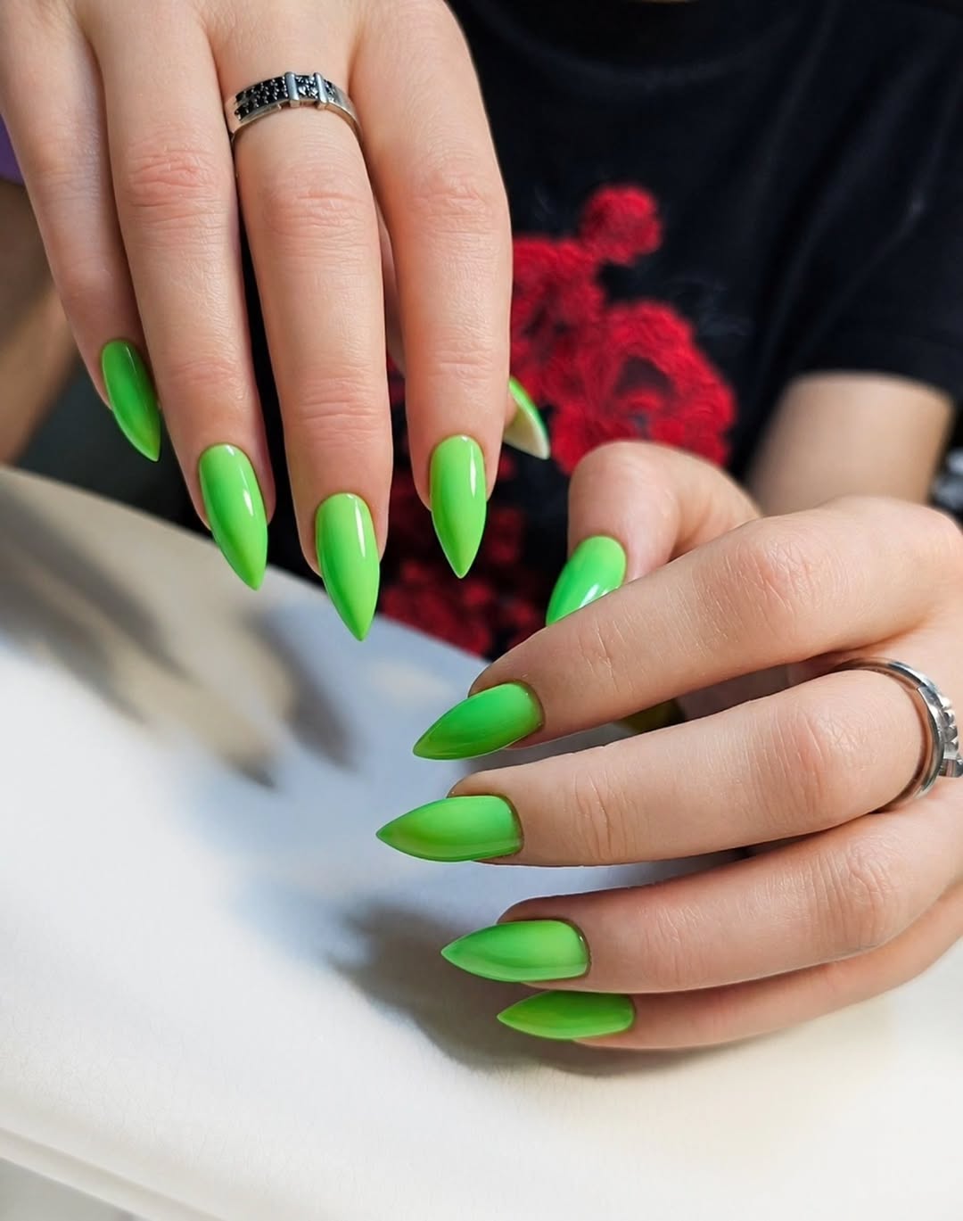 Vibrant Lime Green Glossy Stiletto Ombré